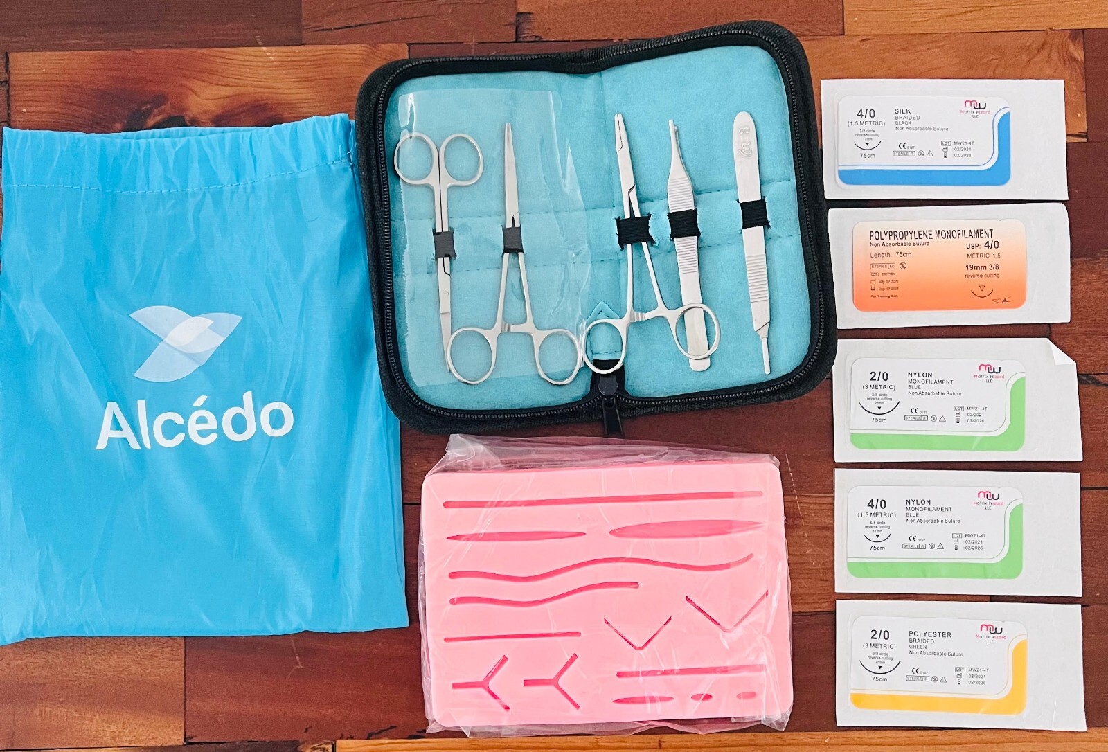 ALCEDO Suture Practice Kit for Medical Students Complete Kit Suturing Pad Tools