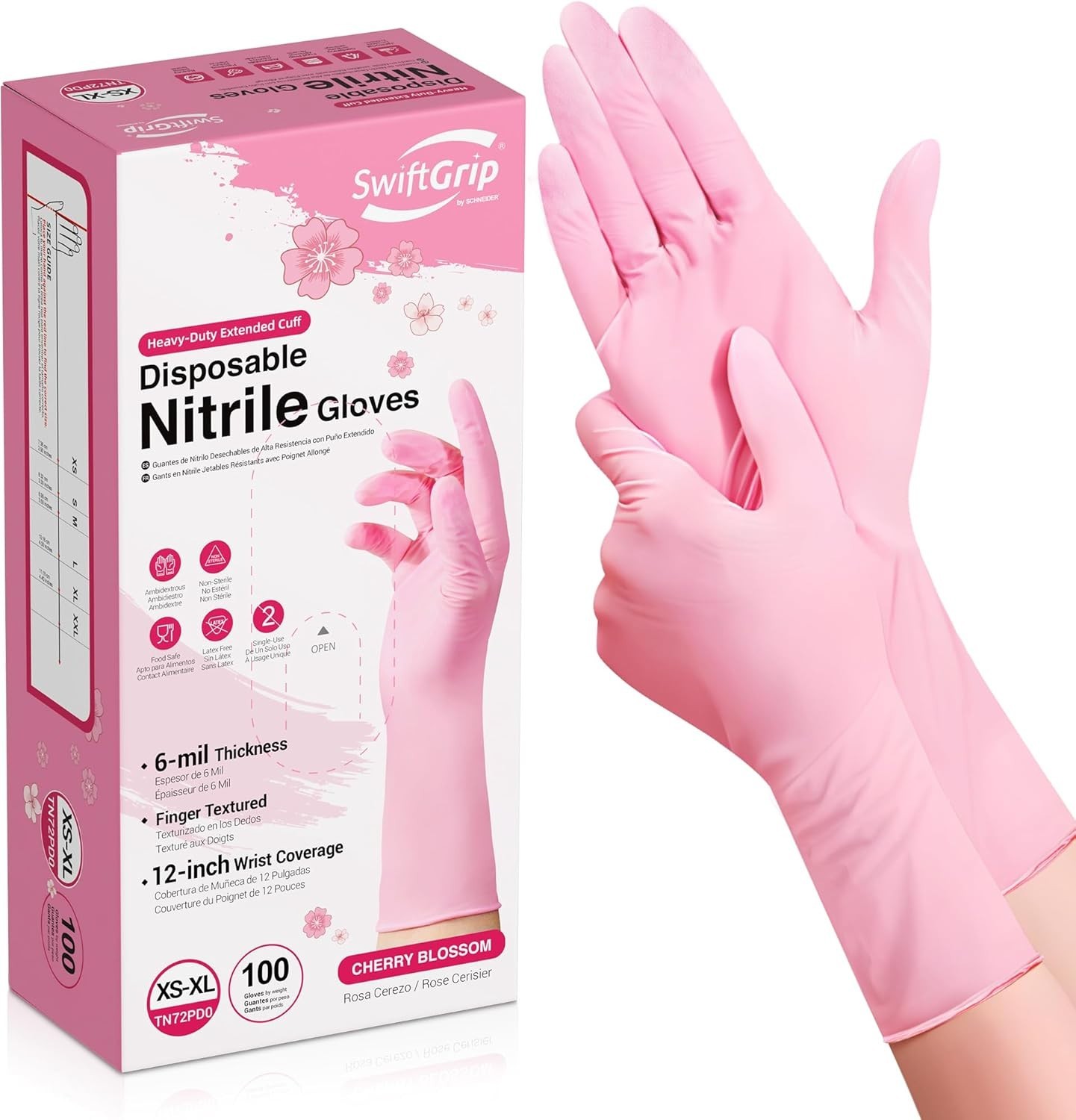 Comfortable Cherry Blossom Disposable Gloves – 12-Inch Length, Latex-Free, Large