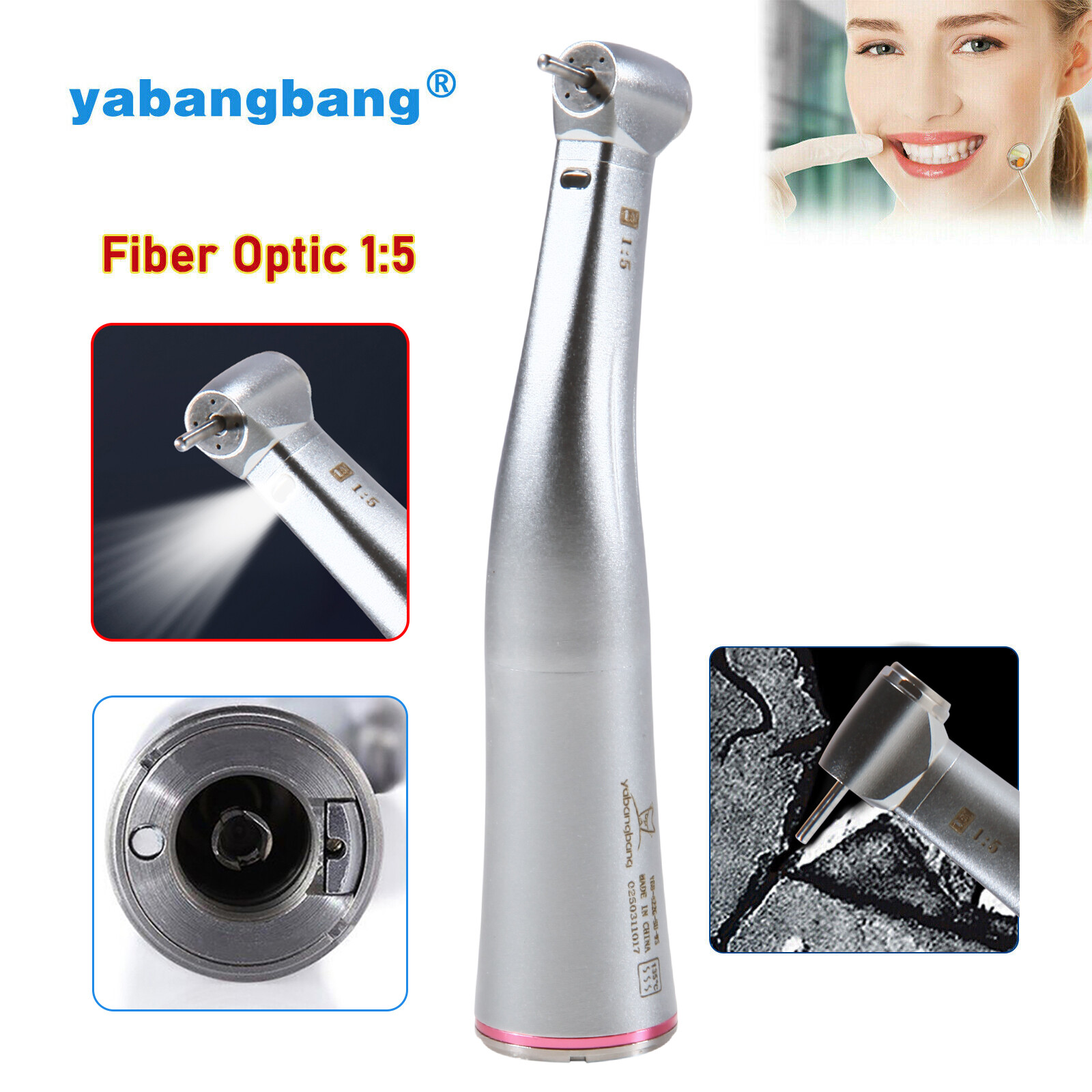 1-10 Dent 1:5 Optic LED Contra Angle Increasing Handpiece Mini Head Red Ring
