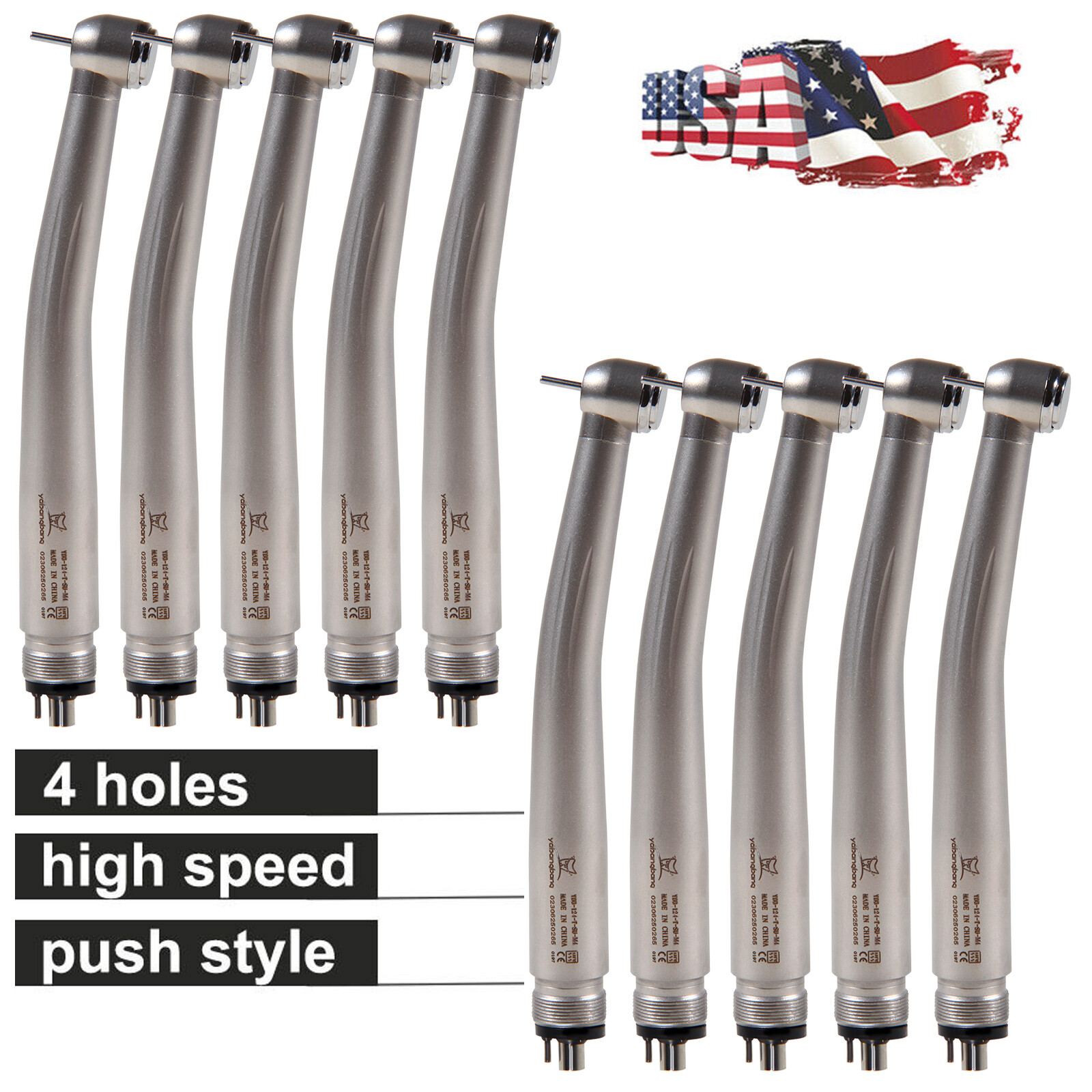 1-10PCS NSK Style Dental High Speed Handpiece Push Button Big Head 4 Hole to
