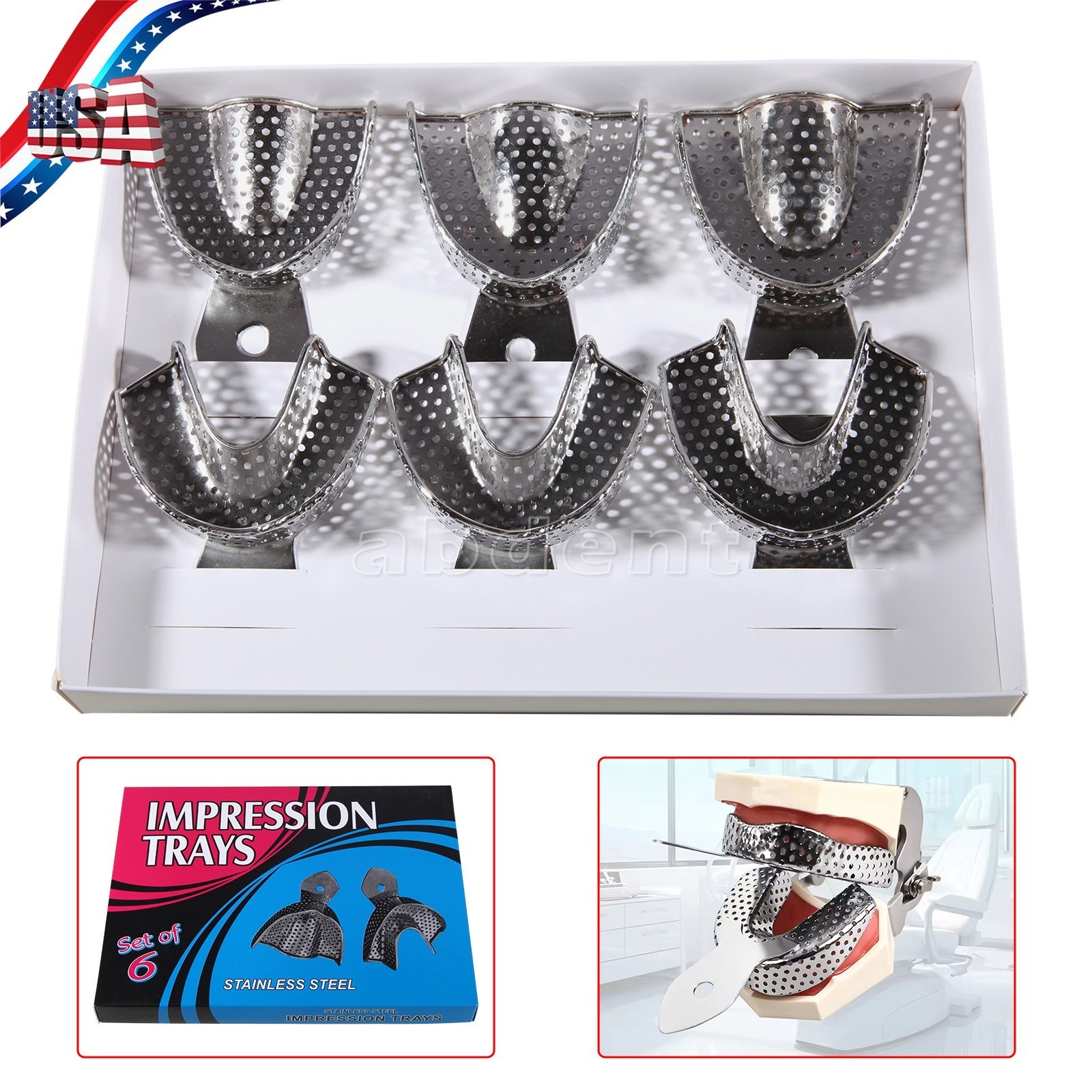 1-10pcs Dental STAINLESS STEEL Autoclavable Impression Tray S/M/L Upper/Lower US