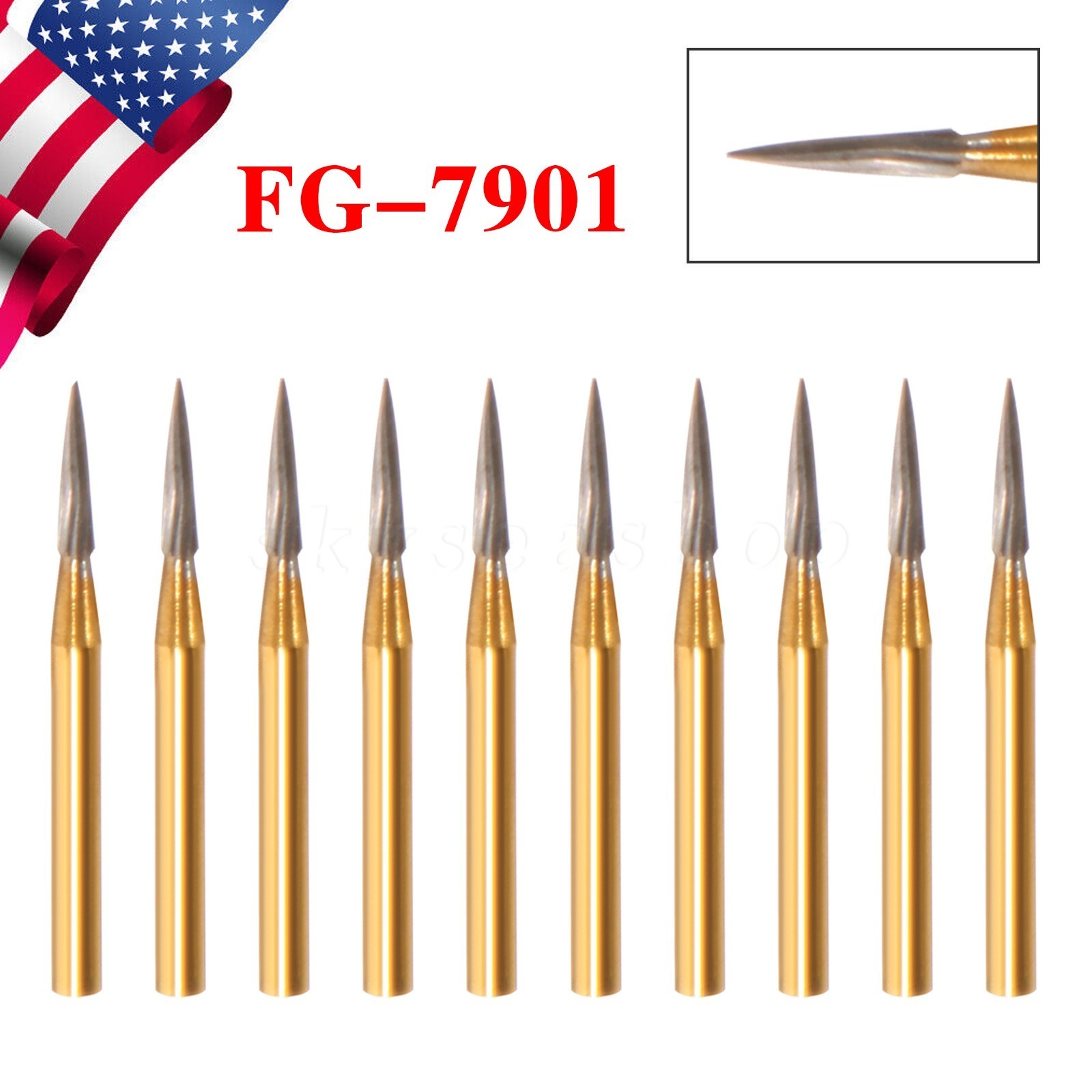 FG 7901 12 Blade Needle Shaped Trim & Finish Carbide Burs 10-100PCS