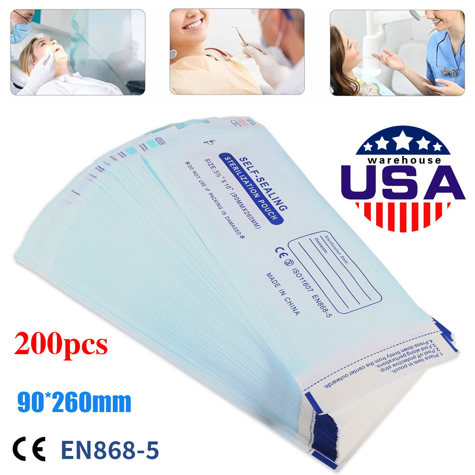 3.5″ X 10″ Self Sterilization Pouches Autoclave Pouch, Sterilizer Bags Dental US