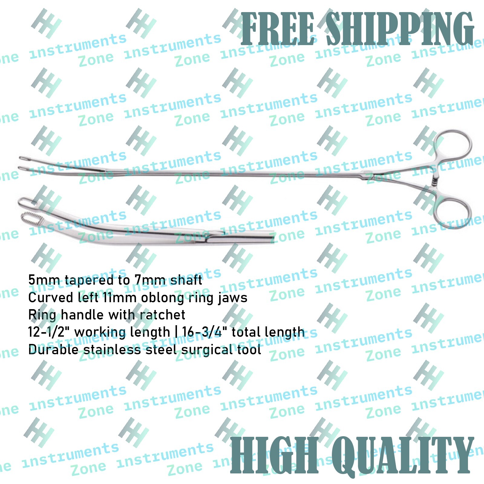 Node Grasping Clamp 5–7mm Shaft, Curved Left 11mm Jaws, 42.4cm Without Ratchet
