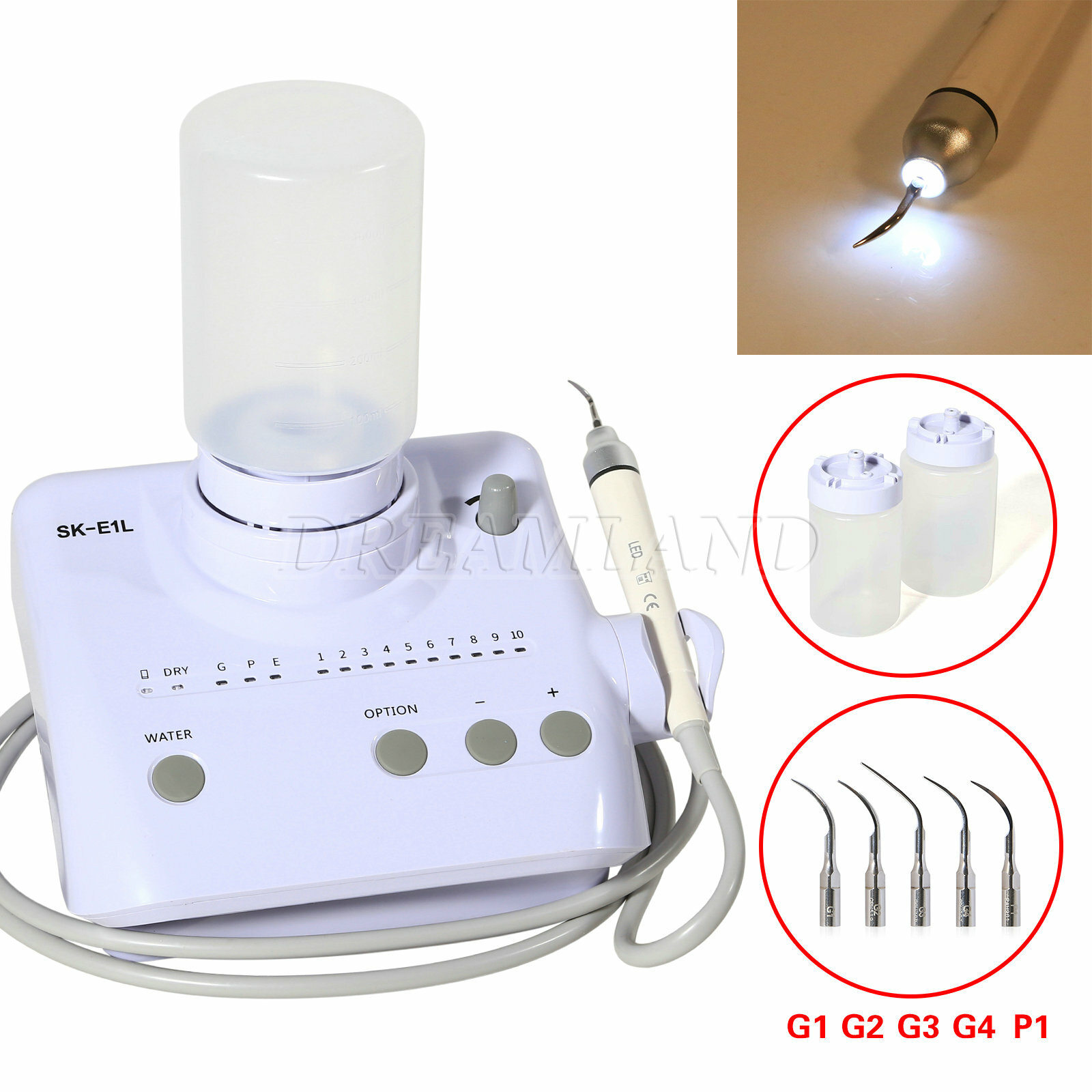 Dental Portable Ultrasonic Cleaner Scaler LED Detachable Handpiece Water Bottles
