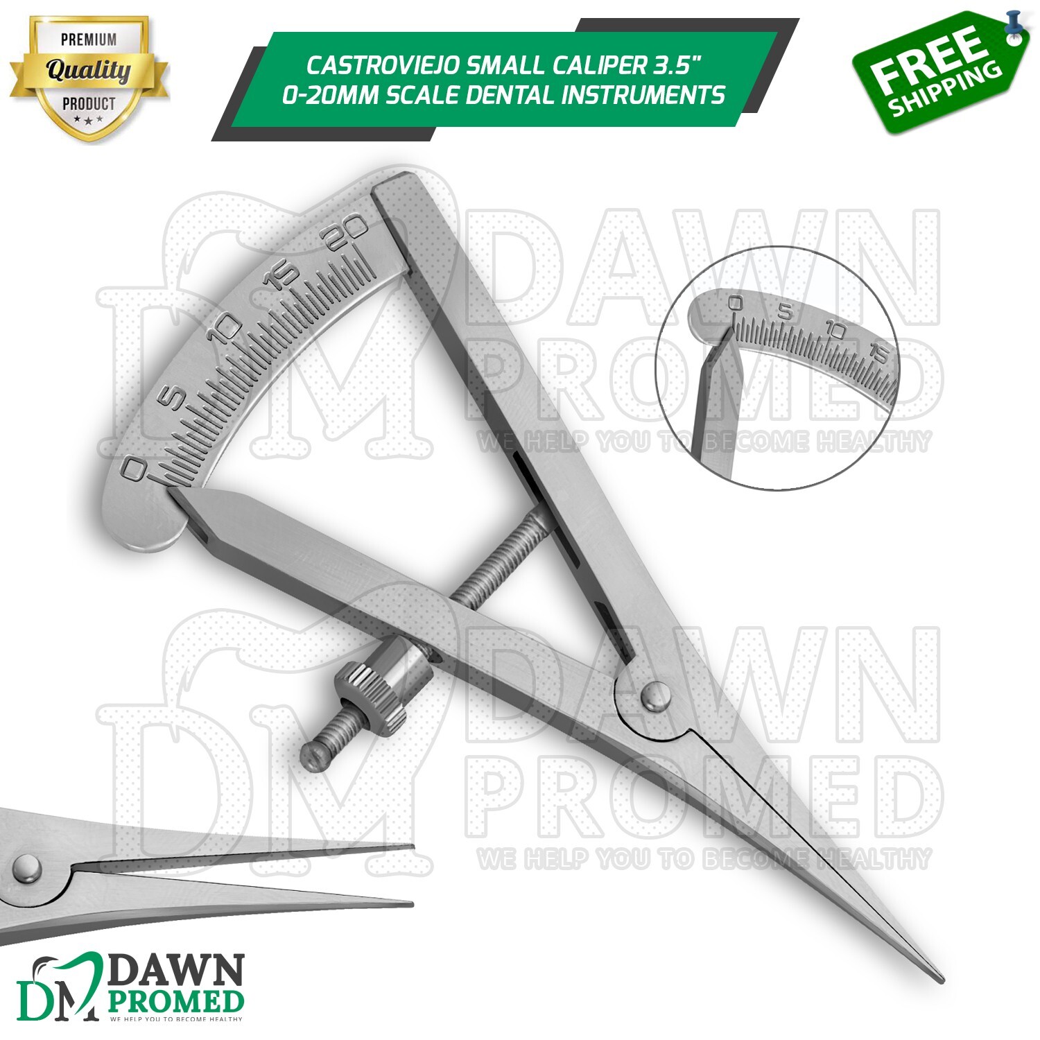 Castroviejo Caliper Straight 3.5″ Small Bone Mapping 0-20mm Scale Dental Inst