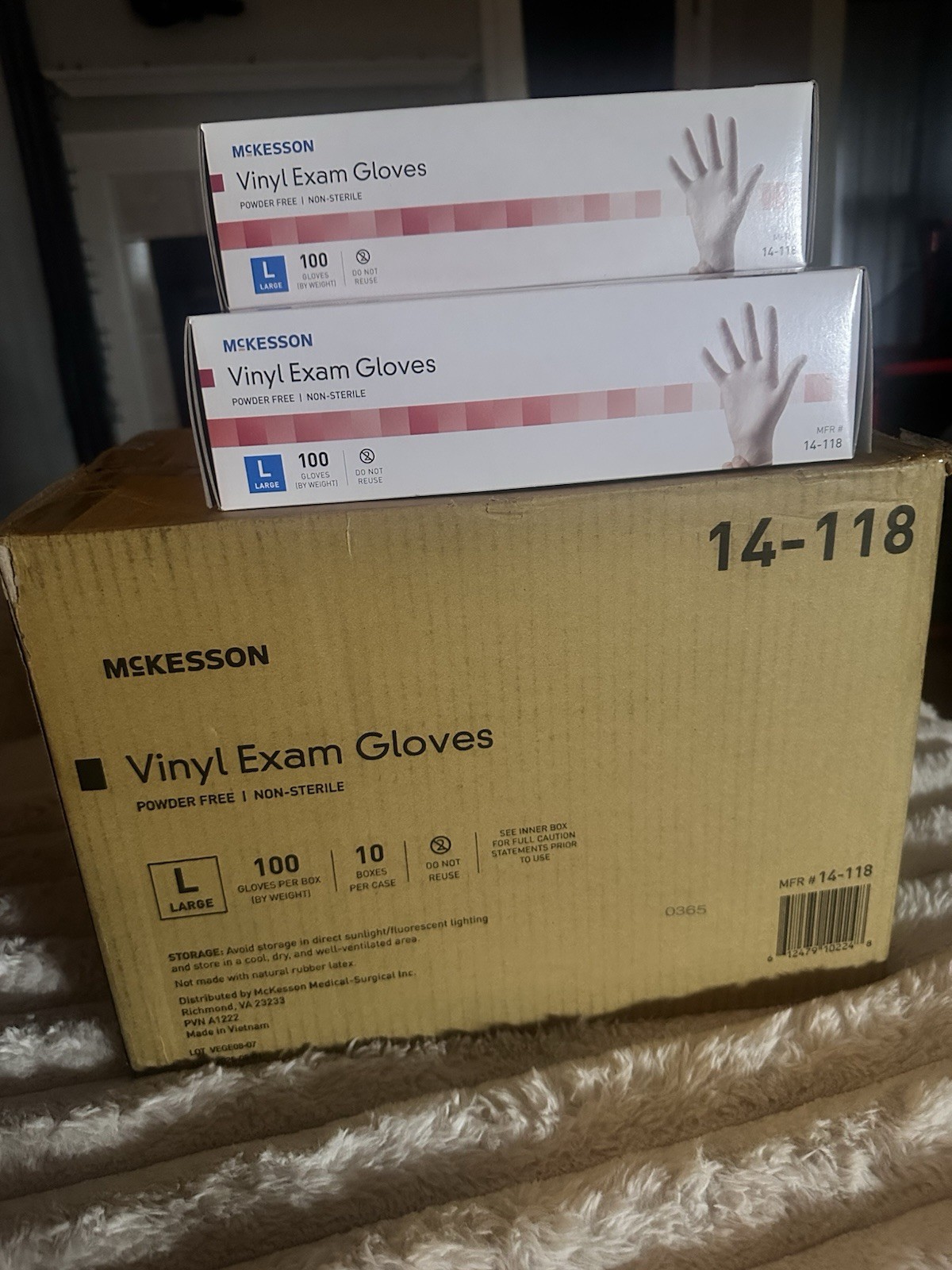 McKesson Vinyl Exam Powder Free Gloves Large (Case of 10 boxes) (14-118)