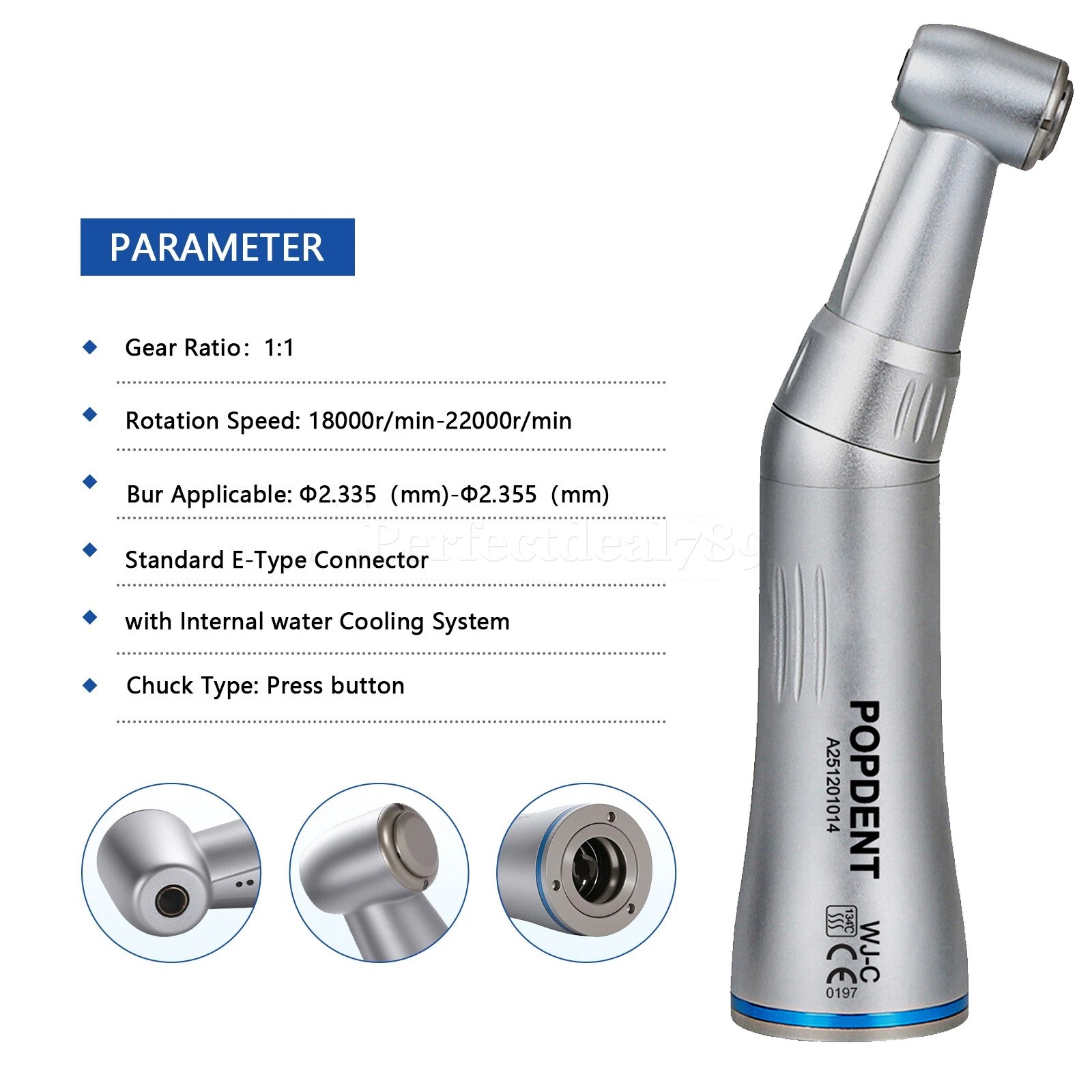 Dental Slow Low Speed Handpiece Push Contra Angle/Air Motor NSK Style 2/4 Holes