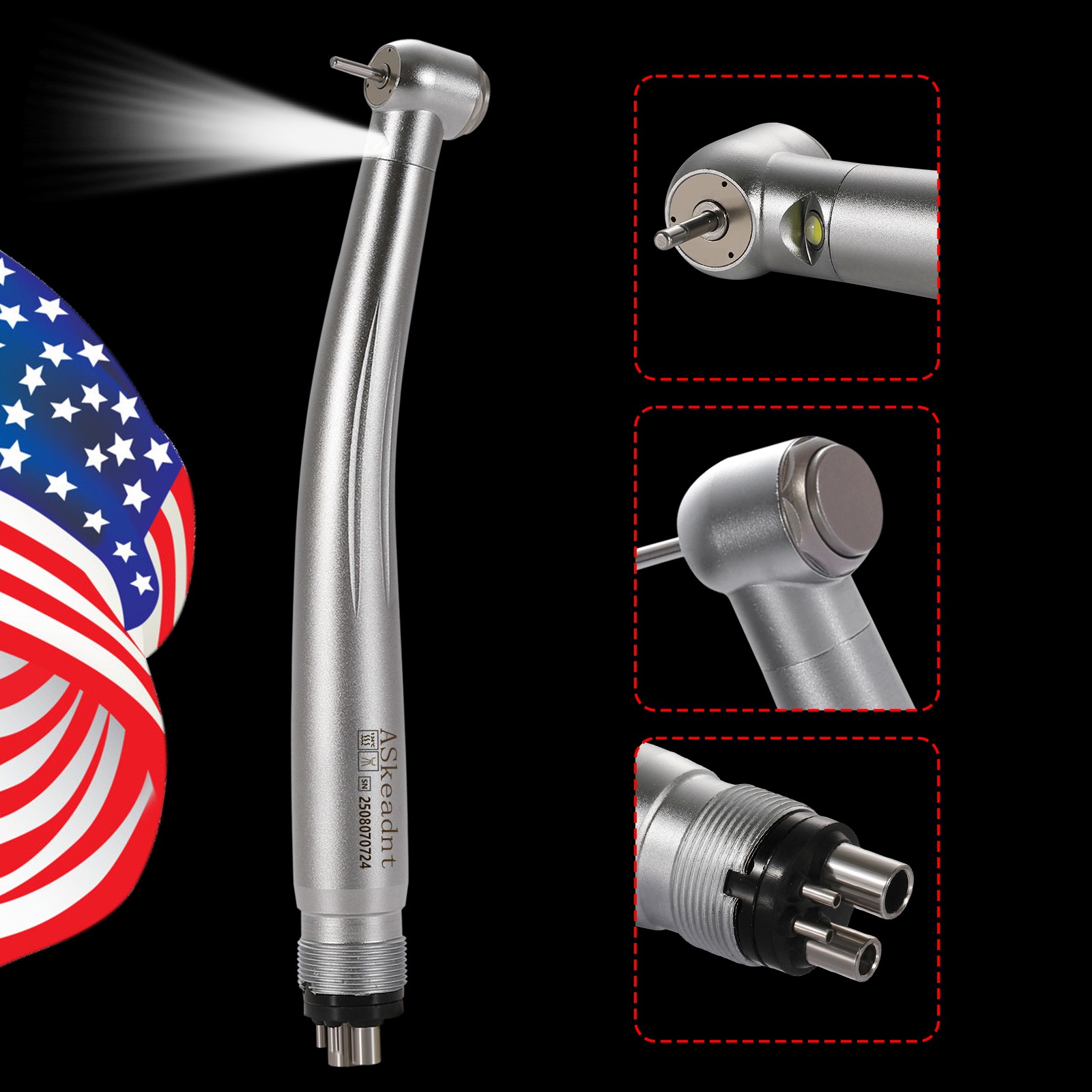 Dental LED E-generator Fiber Optic Push Button 4Holes Turbine Handpiece Y