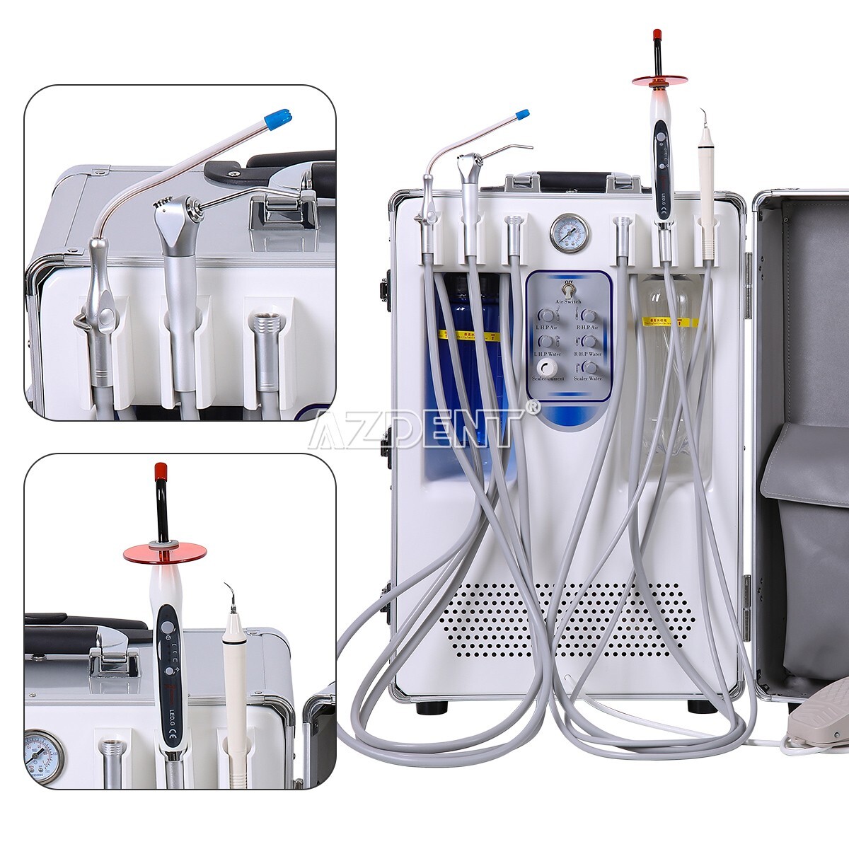 7 Type Portable Dental Delivery Unit Air Compressor Suction System Rolling Case