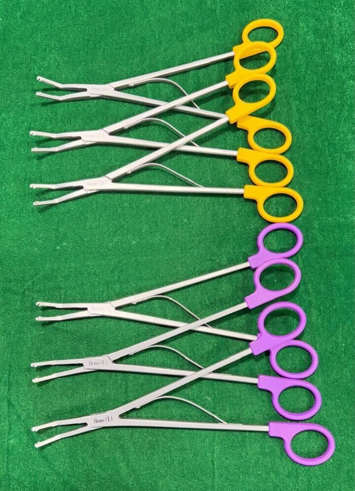 6pc Laparoscopic Open Surgery Hem-o-Lok Applier Purple (L)/ Yellow (XL) Reusable
