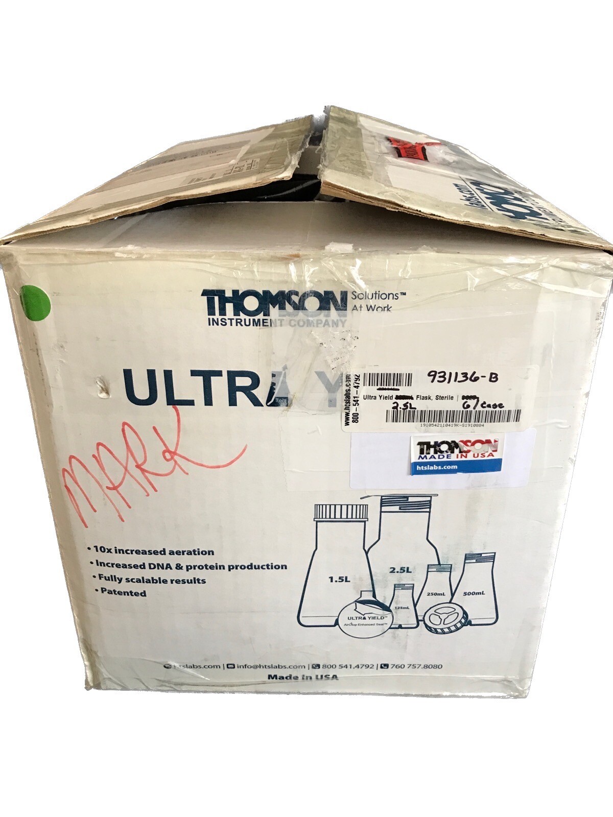 (6/Cs) THOMSON 2.5L PP Ultra Yield Graduated Shaker Cell Culture Flask Baffled