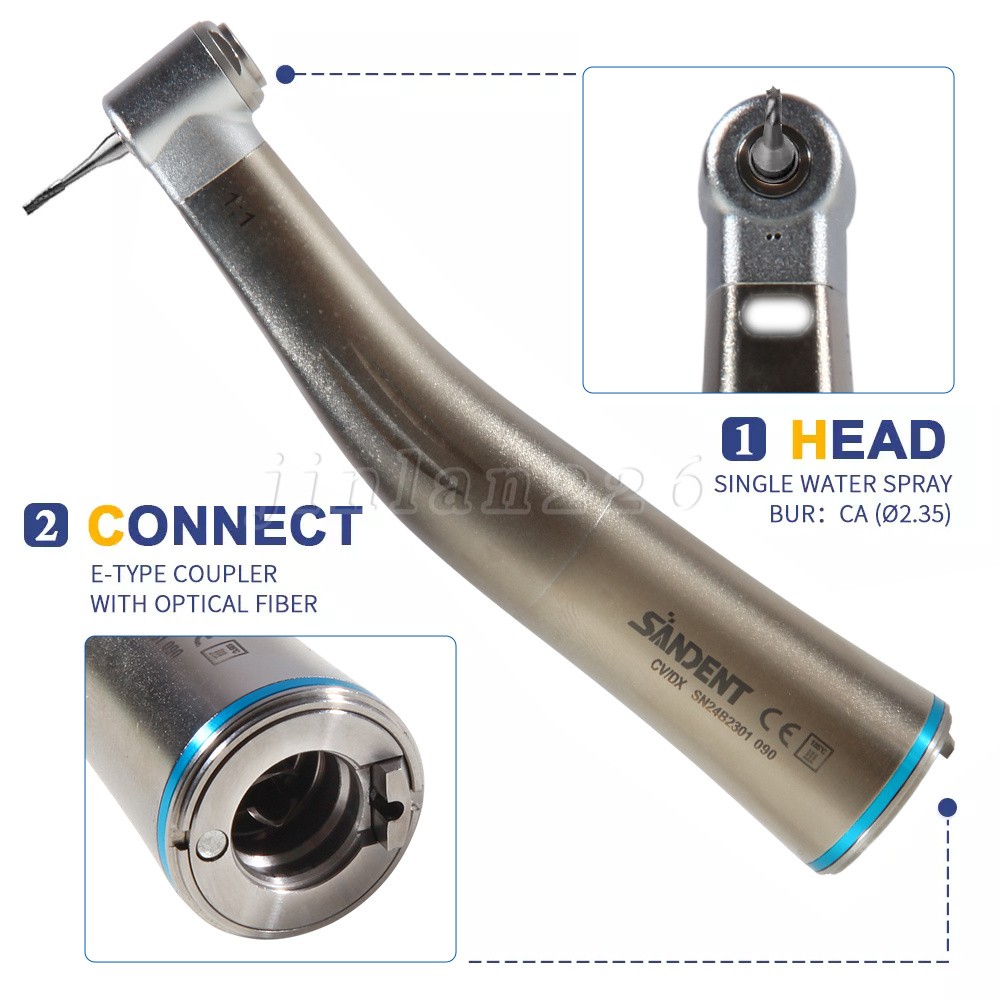 Dental 1:1 Fiber Optic Contra Angle Handpiece Internal Spray Push Button E-Type