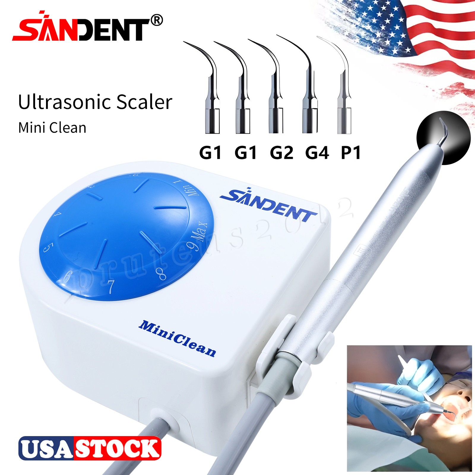 Dental LED MINI Ultrasonic Scaler with 5 Tips Fit EMS WOODPECKER 110V US Plug