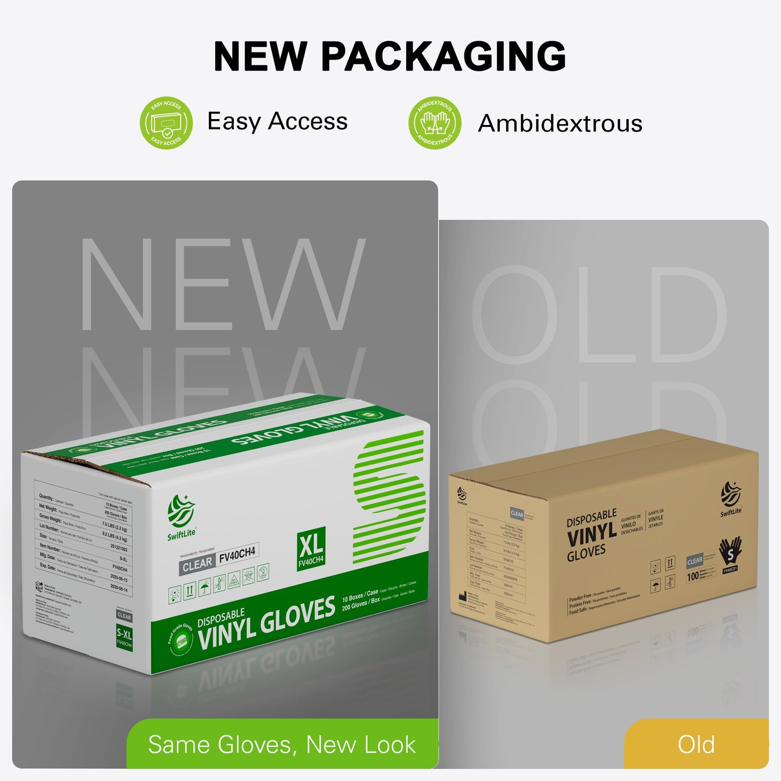 Swiftlite Disposable Vinyl Gloves Food Safe Latex-Free Powder-Free Clear