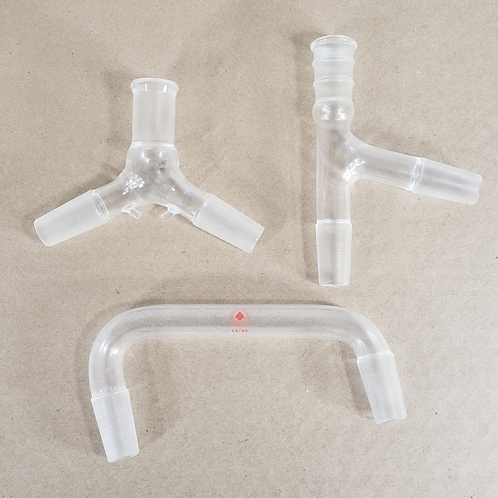 Lot Of 3 Ace Glass Inc 5040-10/5238-03/5125-10 Side-Arm/U/Y-Adapters 24/40 Joint
