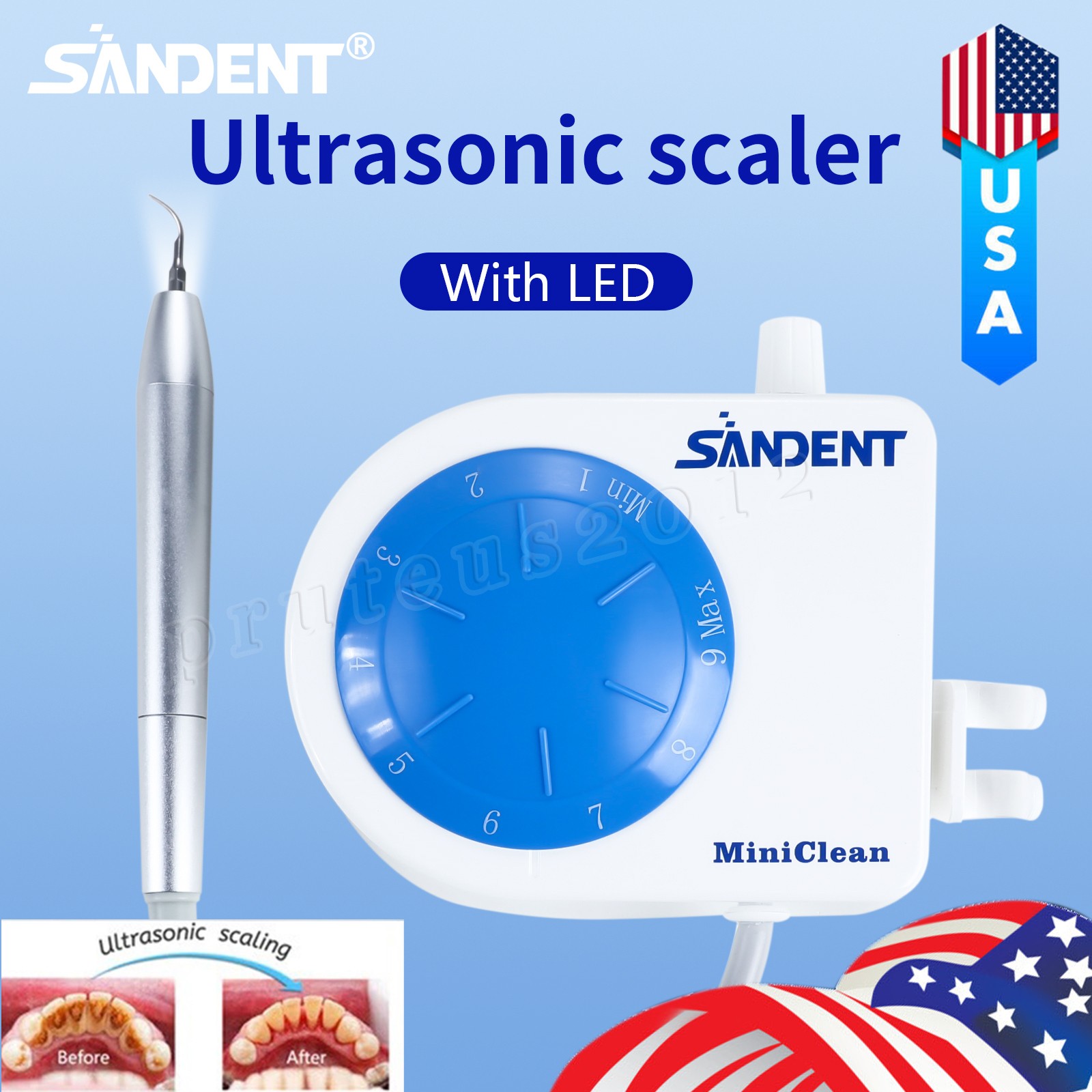 Dental LED MINI Ultrasonic Scaler with 5 Tips Fit EMS WOODPECKER 110V US Plug