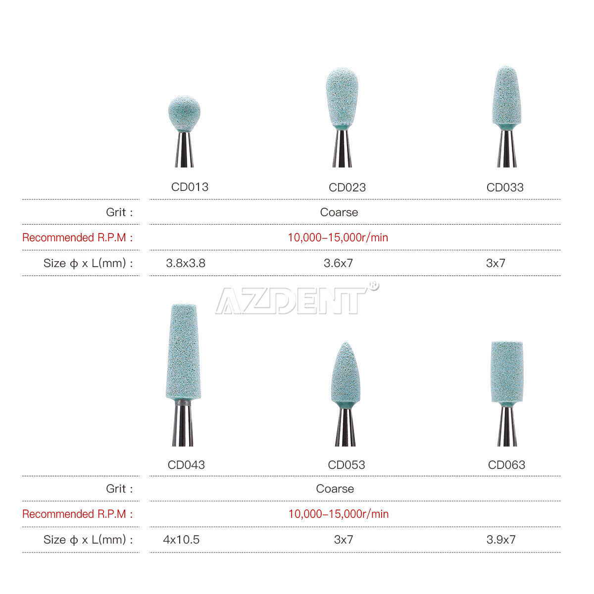 AZDENT Dental Ceramic Diamond Grinder Zirconia Porcelain Polisher Burs HP/ RA