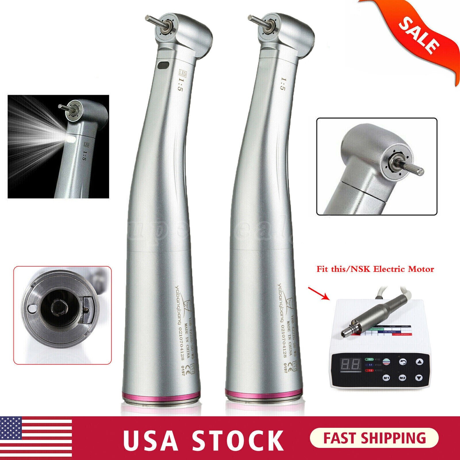 Dental 1:5 increasing Contra Angle / Fiber Optic LED 4 Sprays Inner Fit NSK