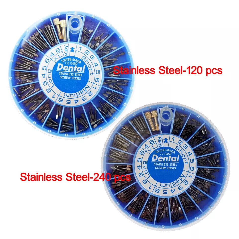 120/240 Pcs Dental Assorted Cross Head Root Conical Stainless Steel Screw Plated