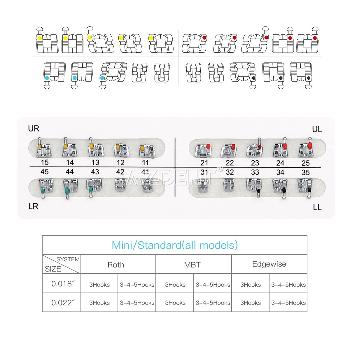 20pcs Dental Orthodontic Brackets Braces Mini Roth MBT Slot.022 3-4-5 Hooks