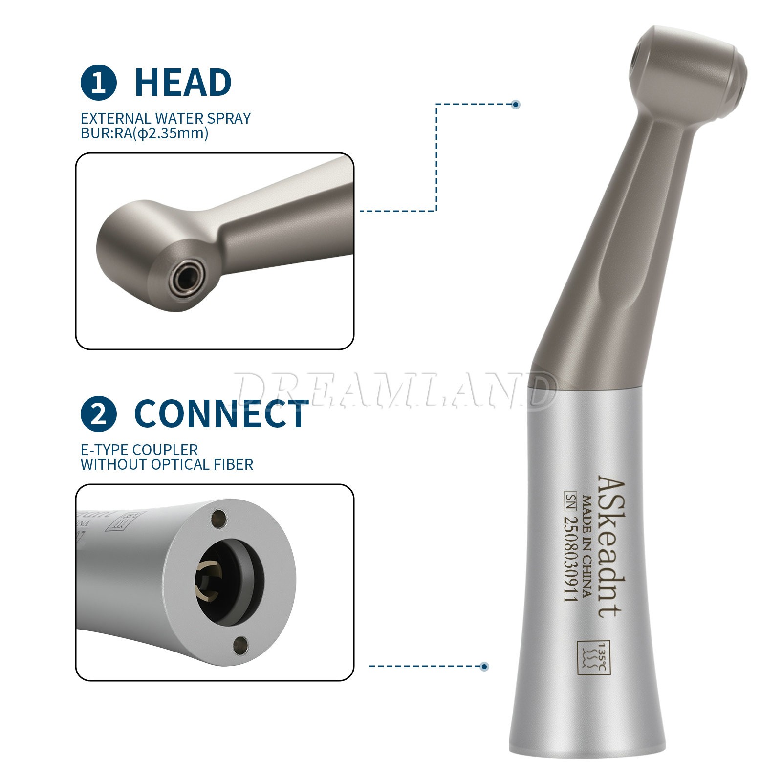 ASkeadnt Dental Slow Low Speed Handpiece Contra Angle E-Type Latch/Push CN
