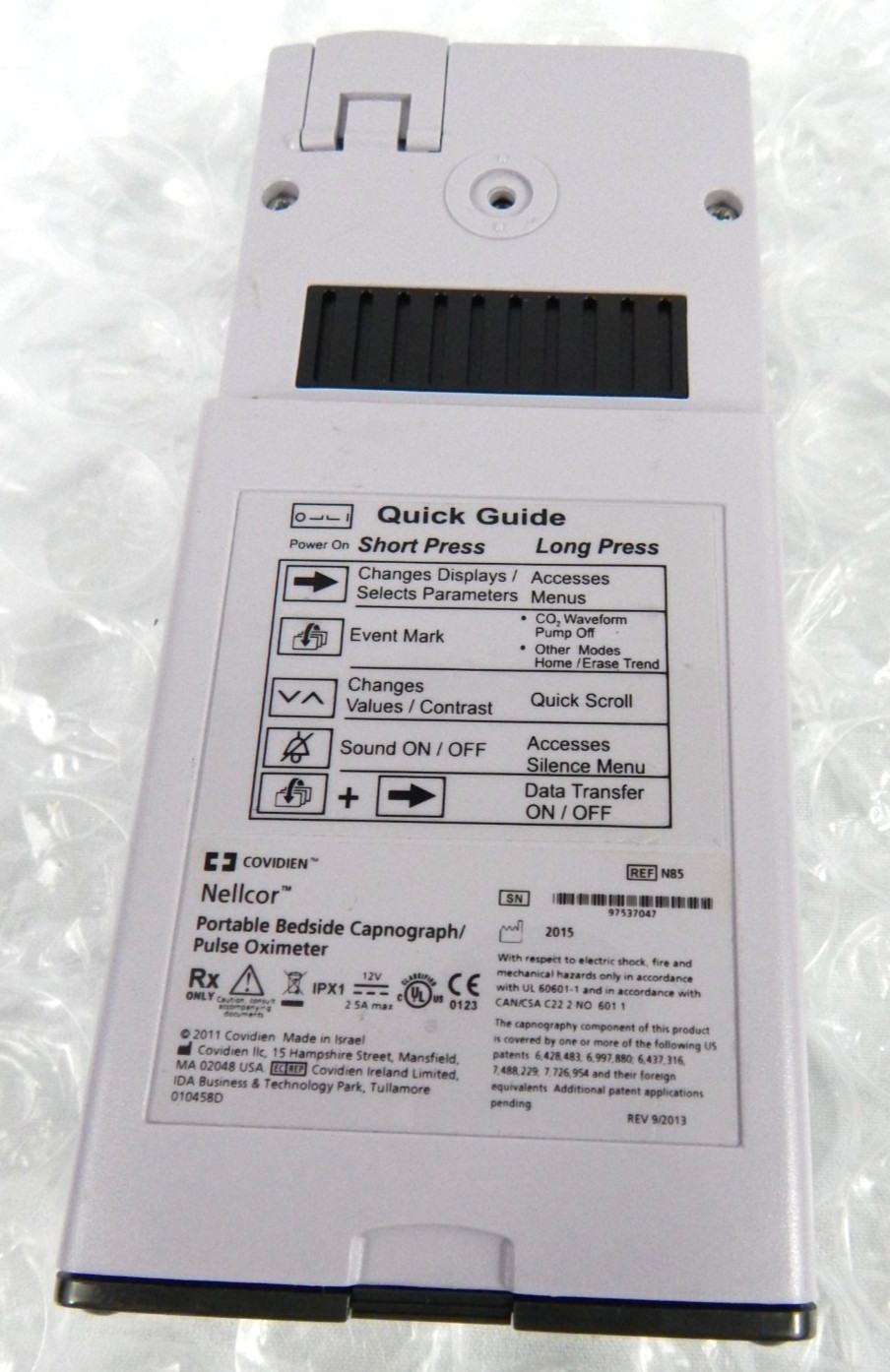 COVIDIEN NELLCORE N-85 CAPNOGRAPH PATIENT MONITOR S/N 047