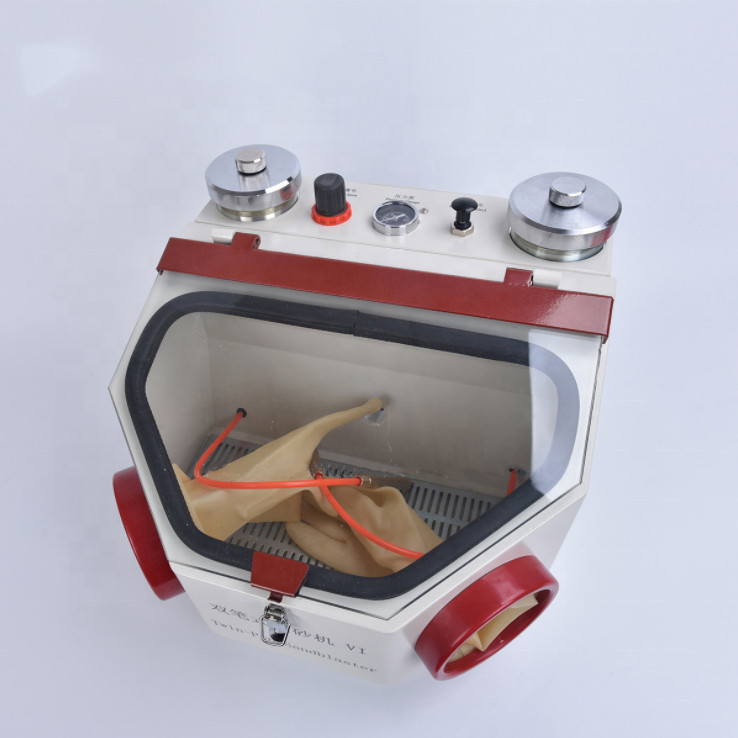 Dental Lab Twin-pen Sandblaster Sandblast Machine with LED Light 2 Metal Tanks