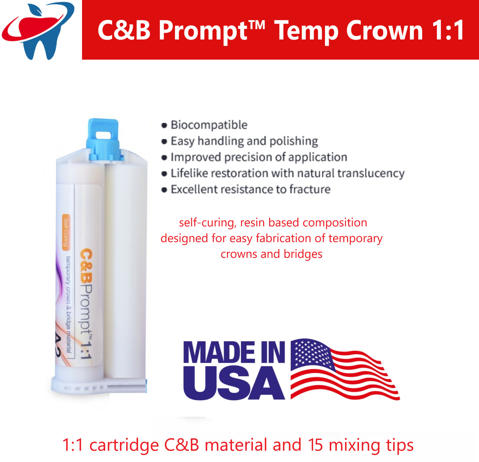 Temporary Crown & Bridge Material 1:1 Dental Impression 76g, Made in US A1/B1 A3