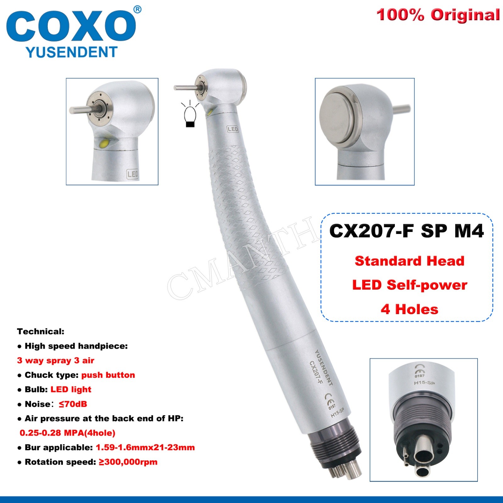 US COXO CX207-F H15 SP Dental LED High Speed Handpiece Self-power 2/4 Holes