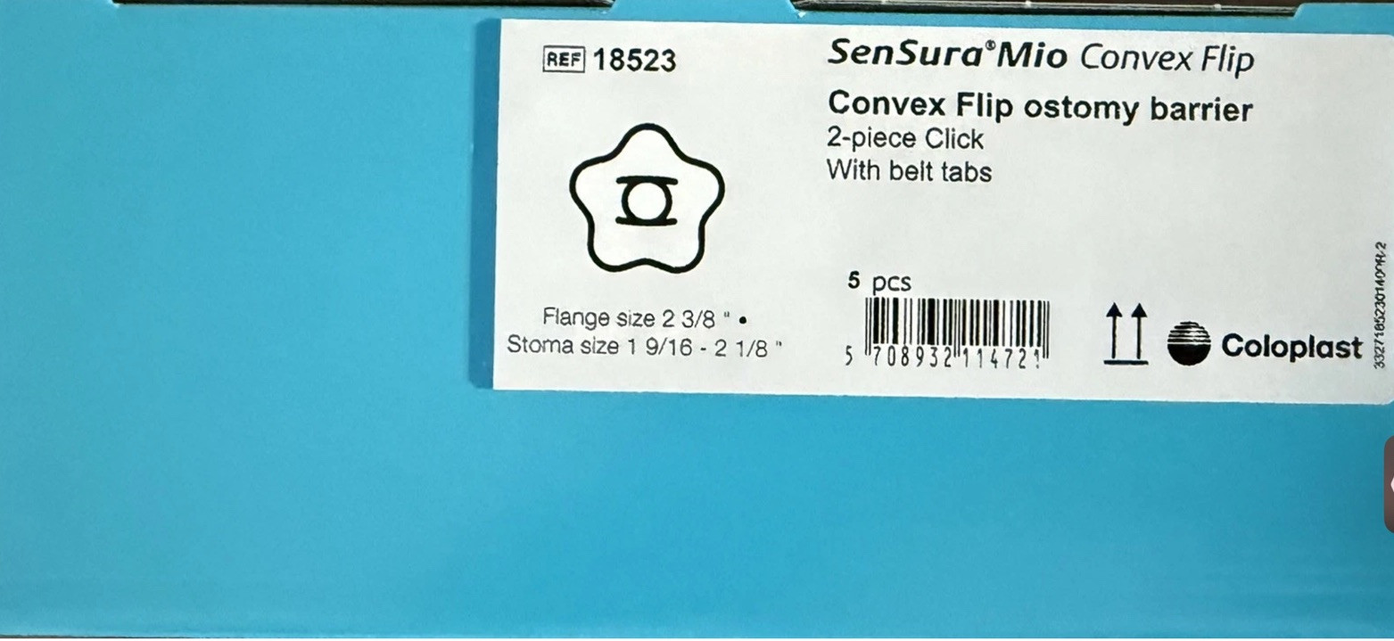Sensura Mio Convex Flip Ostomy Barrier, 5/8- 1 9/16″~Code Blue Barriers NEW