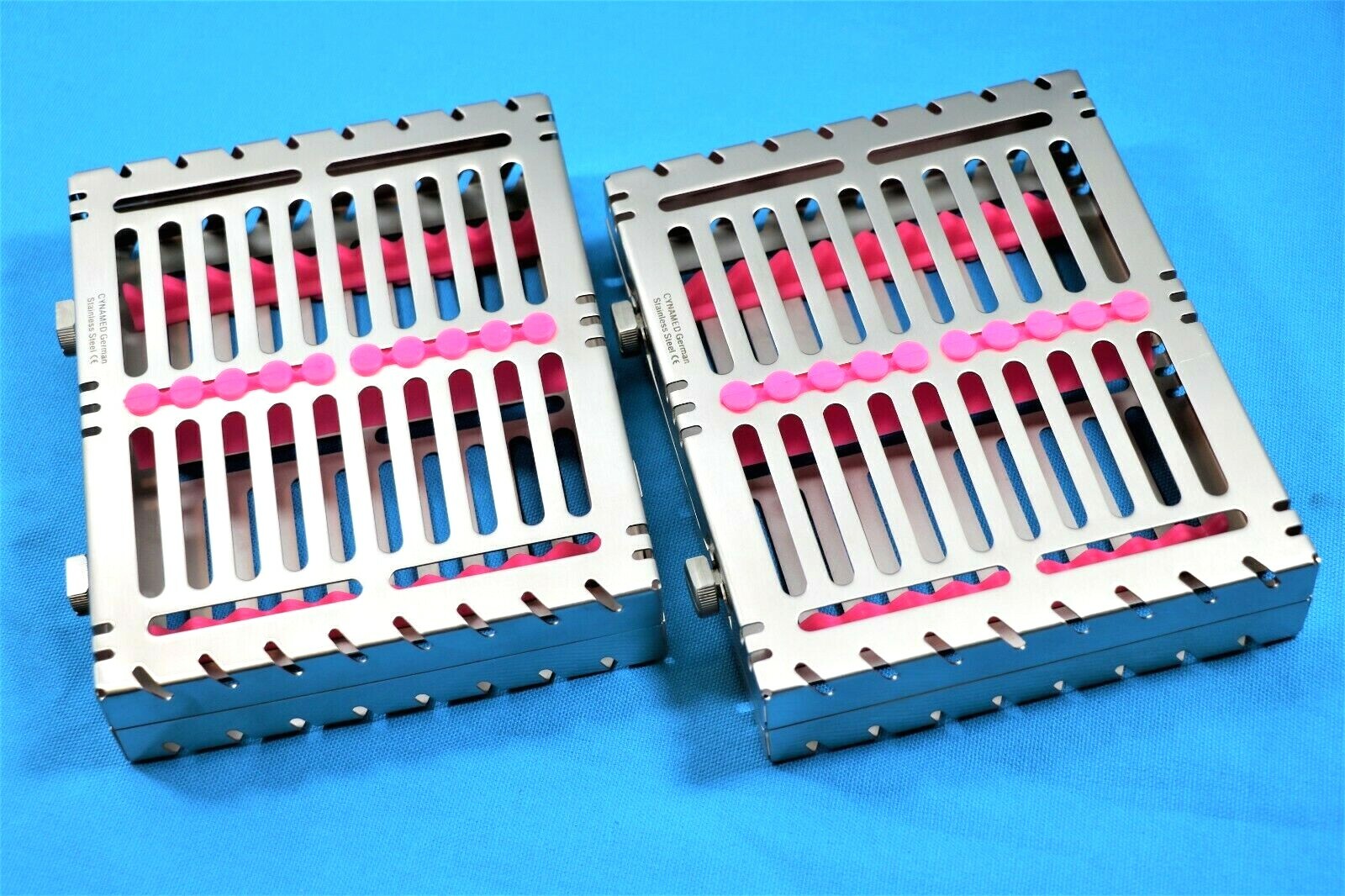 2 GERMAN DENTAL AUTOCLAVE STERILIZATION CASSETTE BOX TRAY FOR 10 INSTRUMENT-PINK