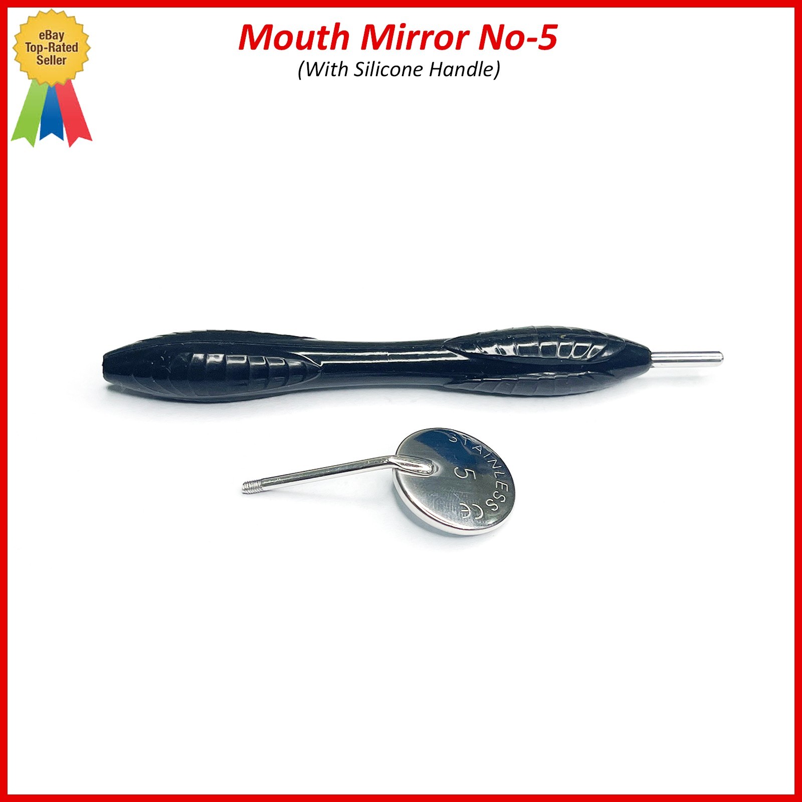 Dental Mouth Mirror, No 5 Tooth Examination Instrument, Silicone Handle Black