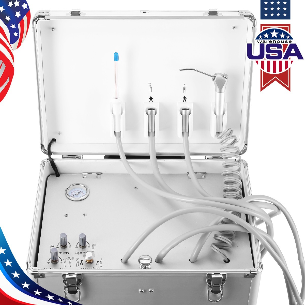 Portable Dental Mobile Delivery Unit Rolling Case Air Compressor Suction System