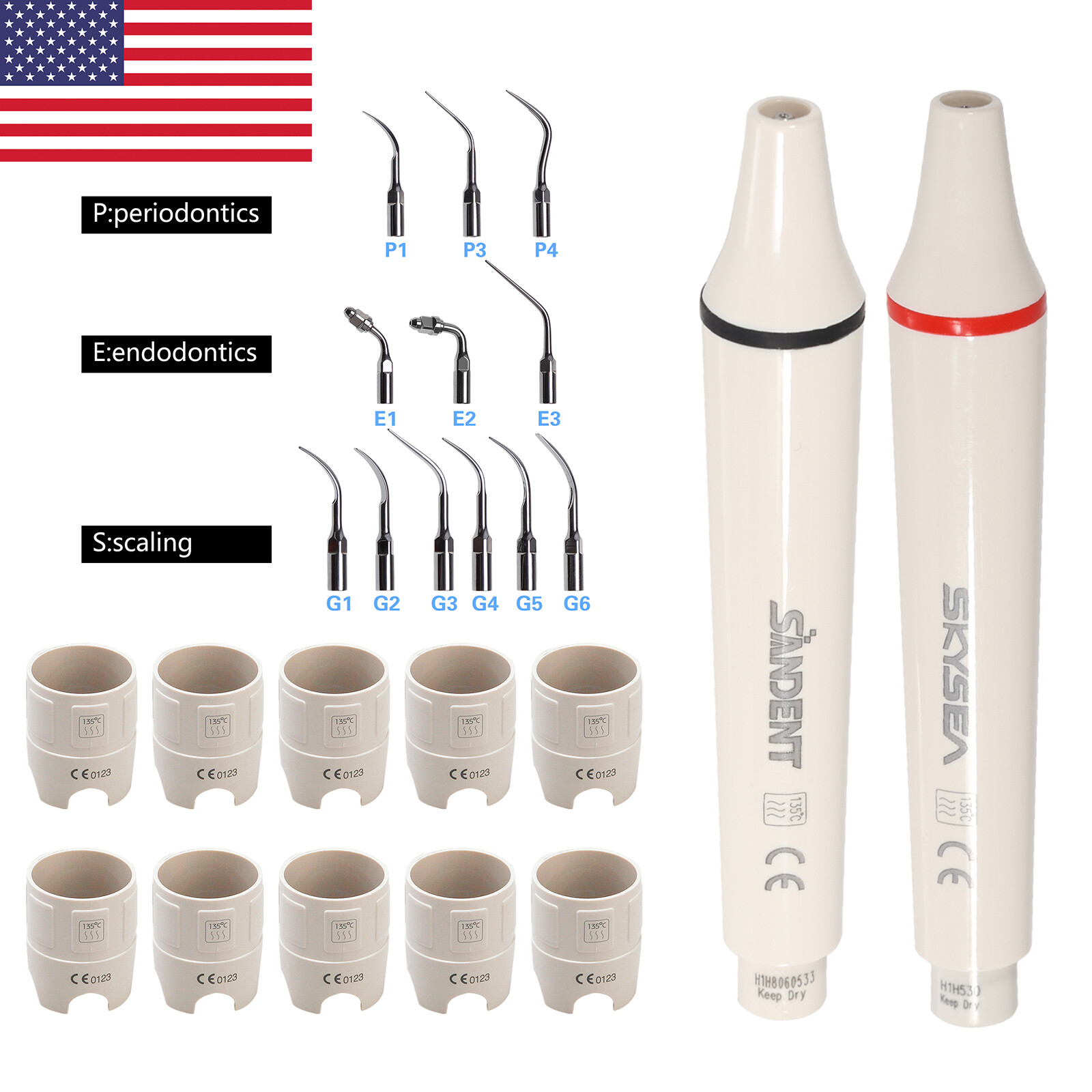Dental Ultrasonic Scaler Handpiece / 10*Tips Fit DTE SATELEC EMS Cavitron Volume