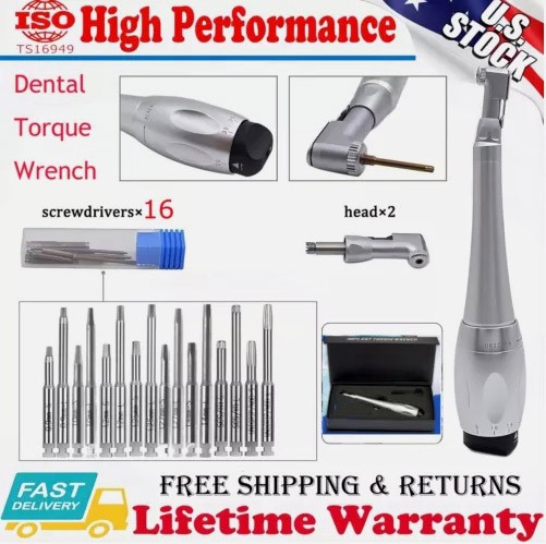 Dental Torque Wrench Universal Implant Kit Wrench Contra Angle 16 Drivers USA