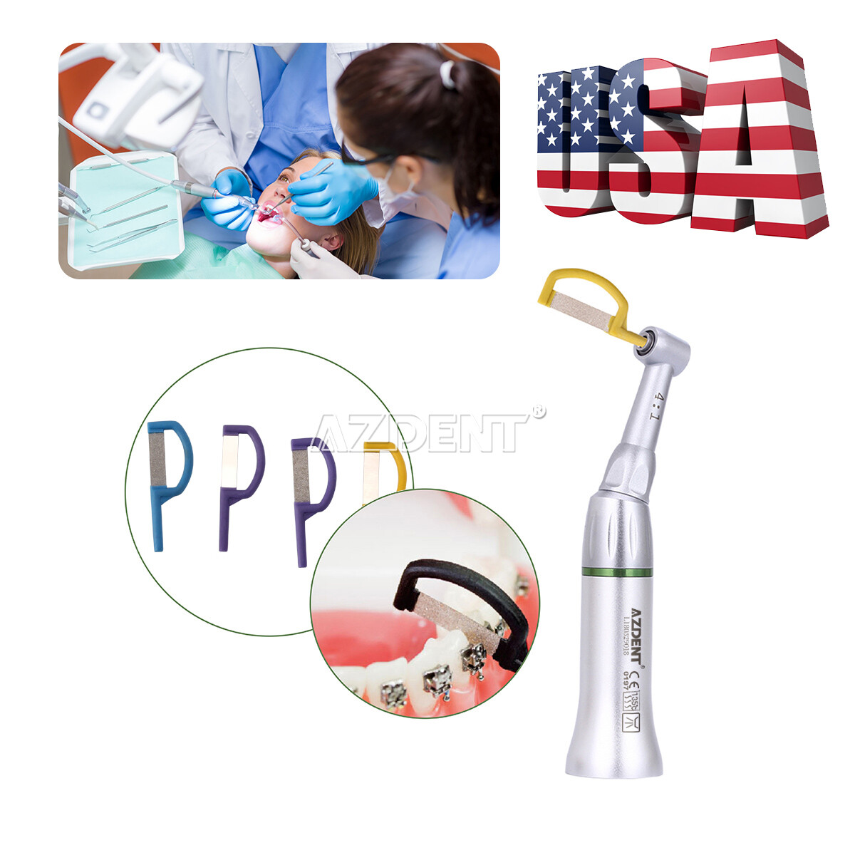 USA Dental 4:1 Contra Angle Handpiece E-Type+IPR Interproximal Enamel Strips Set