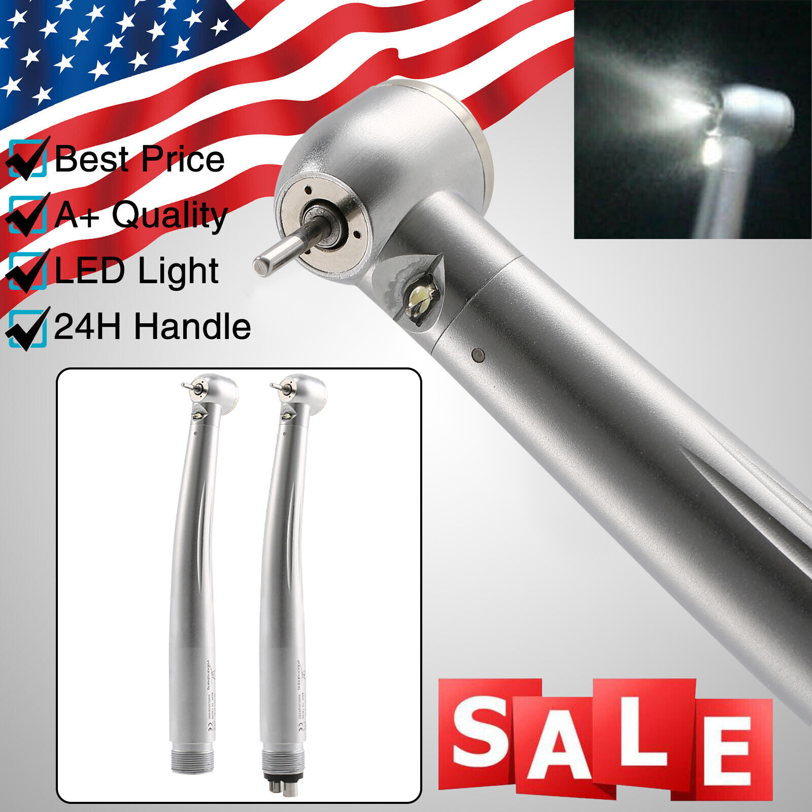 E-Type Dental High Speed LED Handpiece Standard Head Push 2/4Hole CE