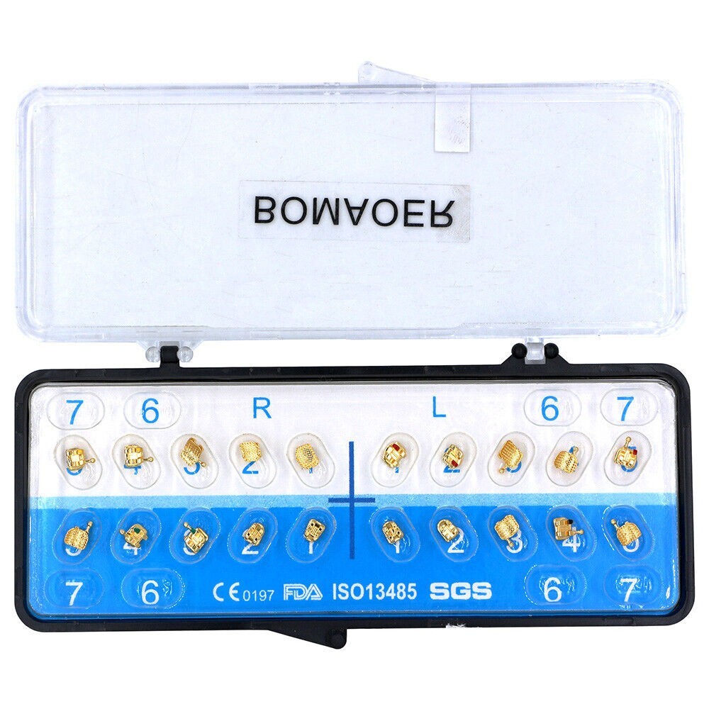 Dental Orthodontic 18K Gold Coated Metal Bracket Mini Roth 022 3-4-5 20pcs/set