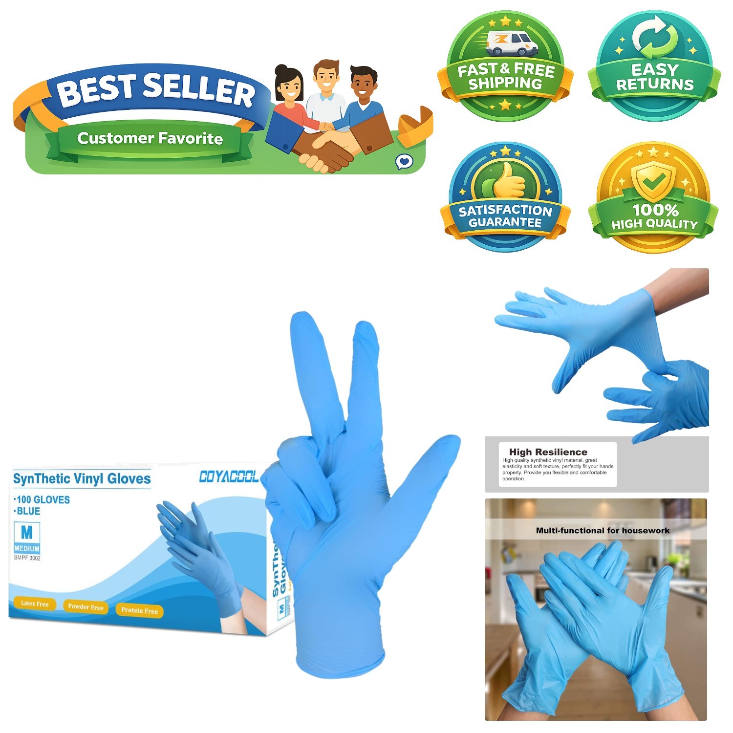 Multi-Functional Medium Disposable Gloves – 100 Count, Latex Free & Waterproof