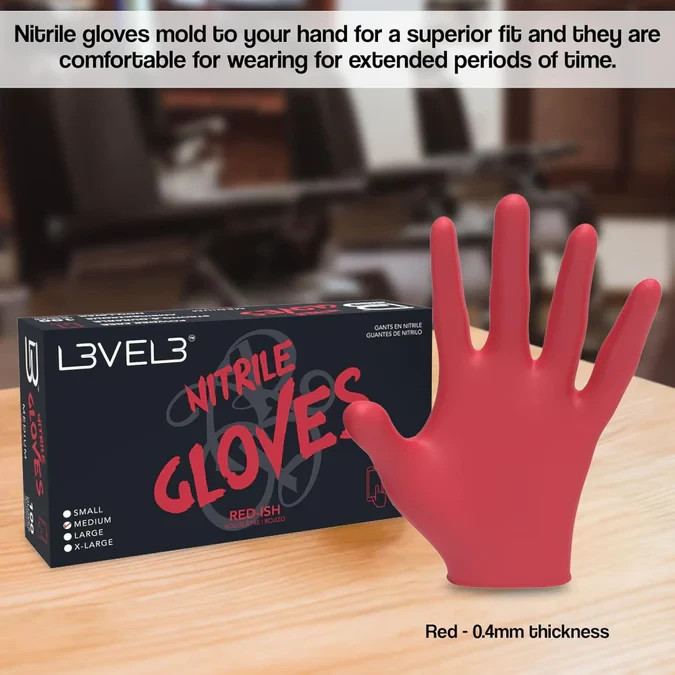 Level 3 Professional Nitrile Gloves L Available Red-Ish Color 100 Pack NEW