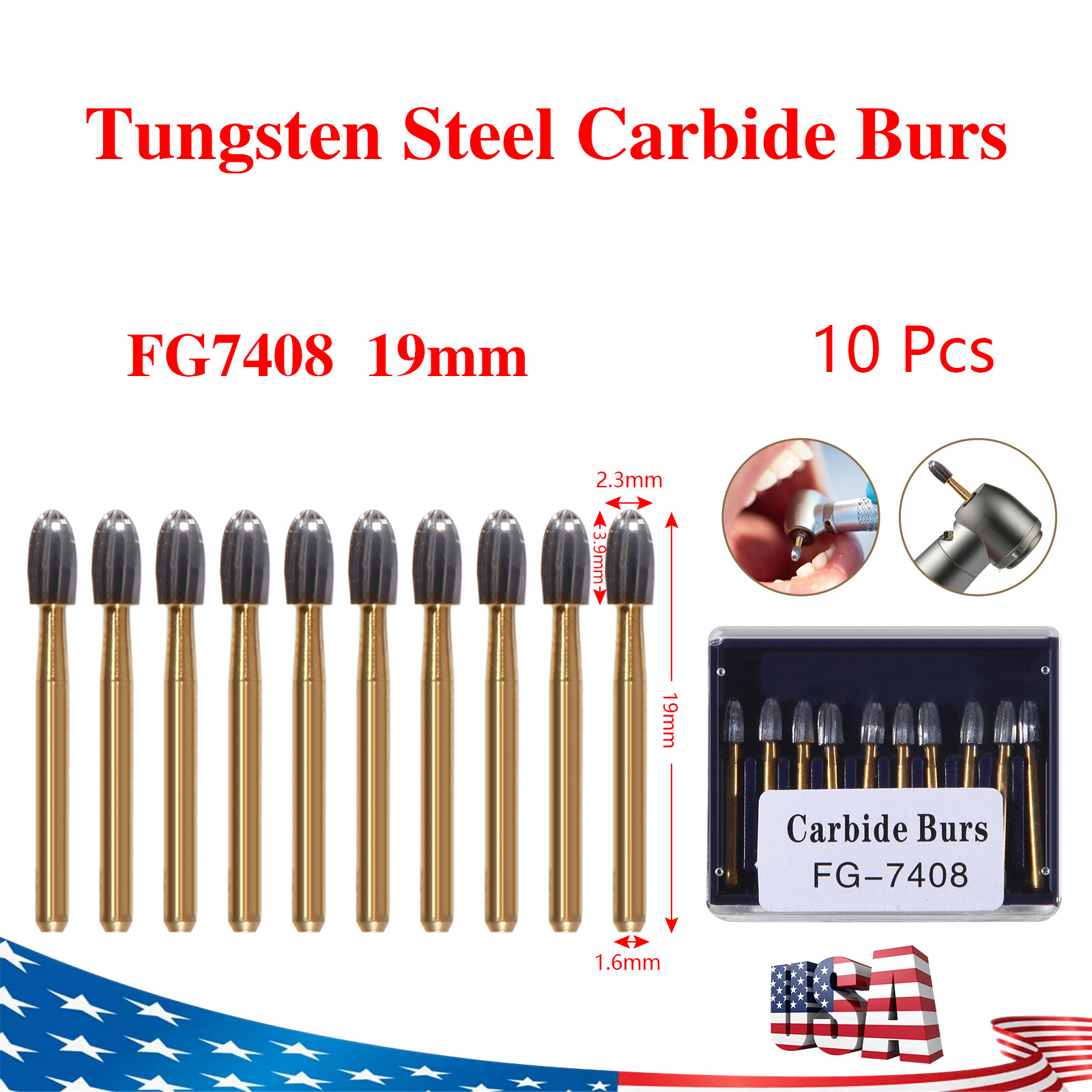 FG7408 Carbide Burs 12BLADE TRIMMING & FINISHING Made in China T&F Bur