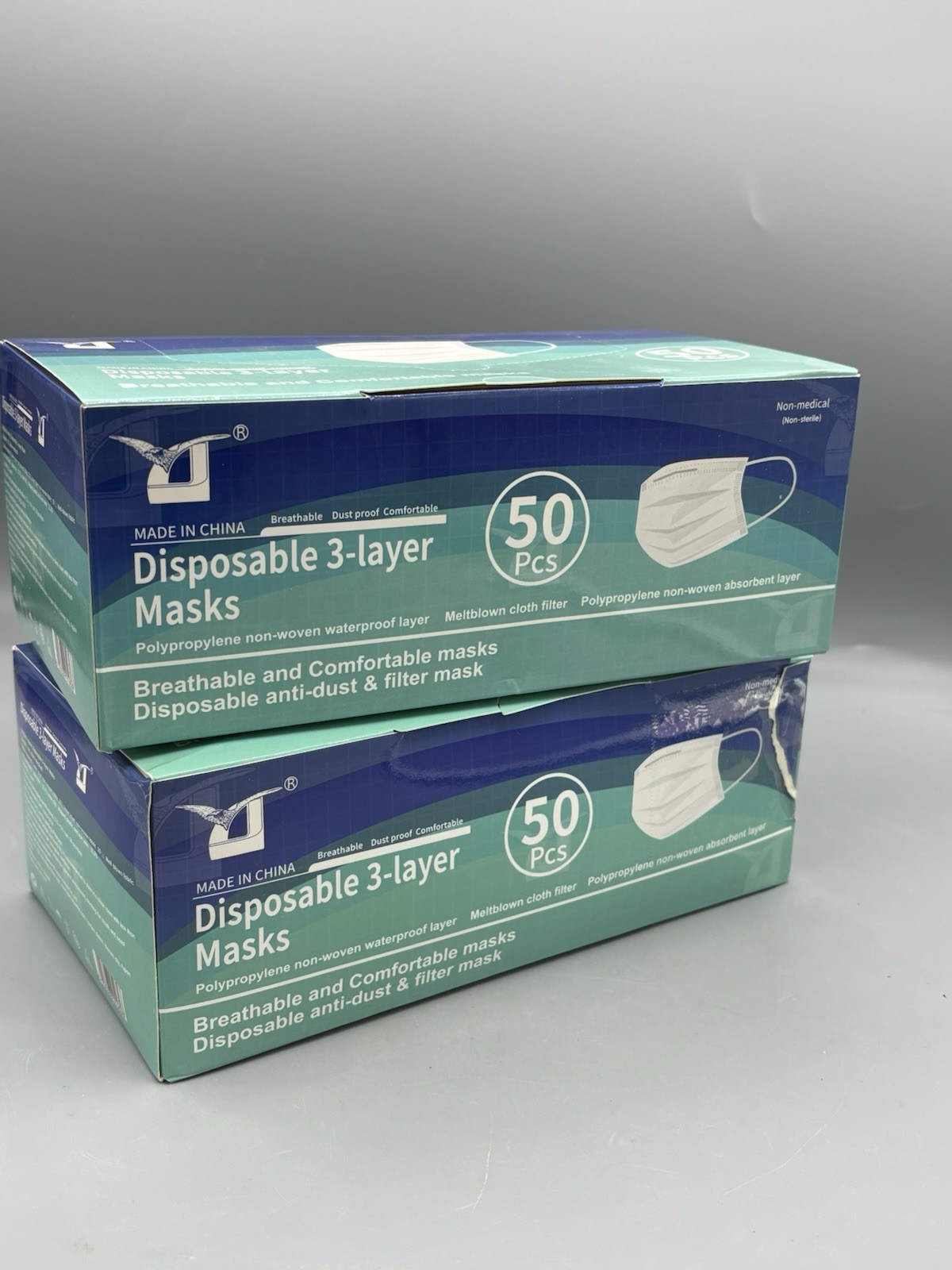 100 PCS Disposable 3-Ply Non-Medical Face Masks (2 Boxes Of 50)