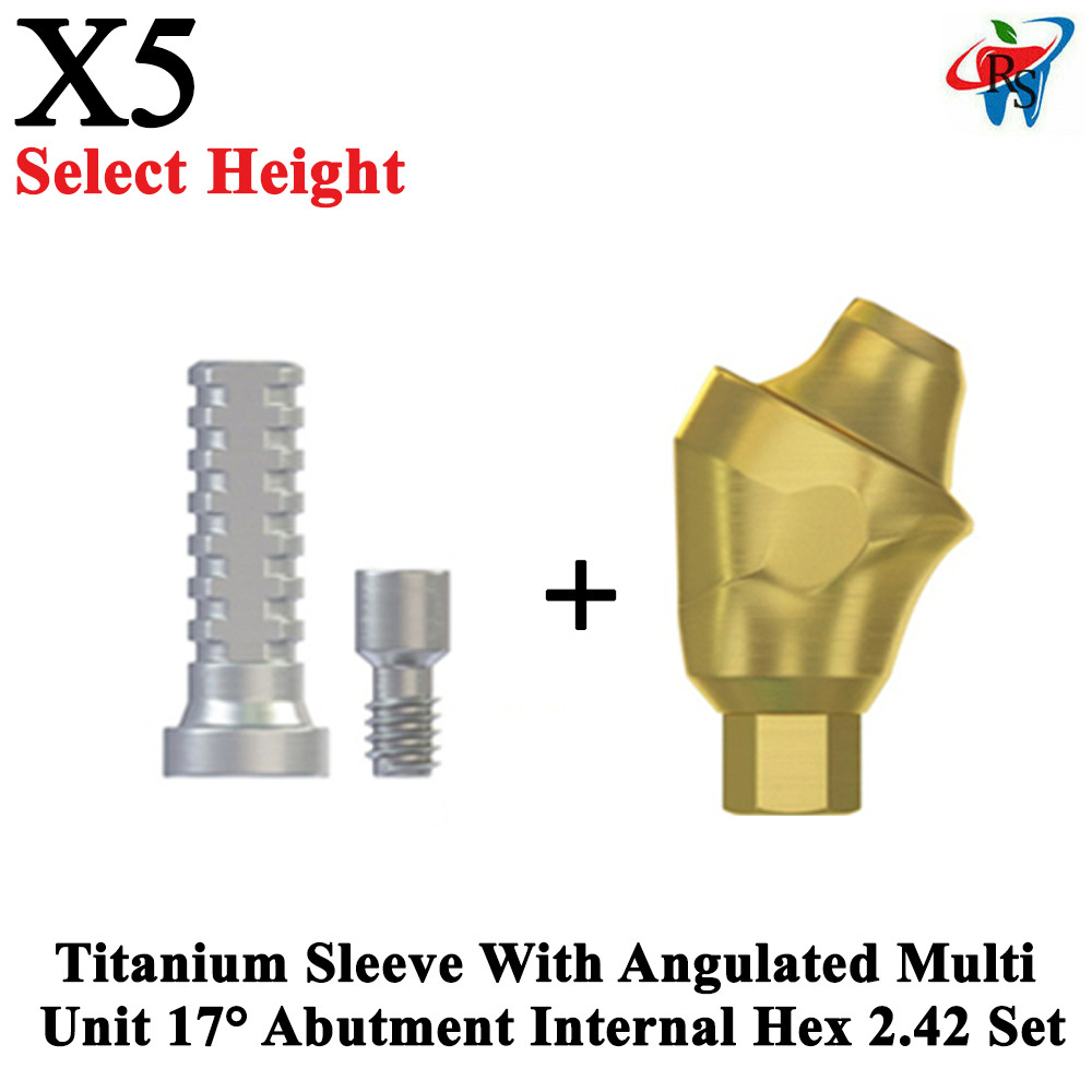 5x Set Dental Angulated 17° Multi-Unit 1.6 RP Int Hex 2.42mm + Titanium Sleeve