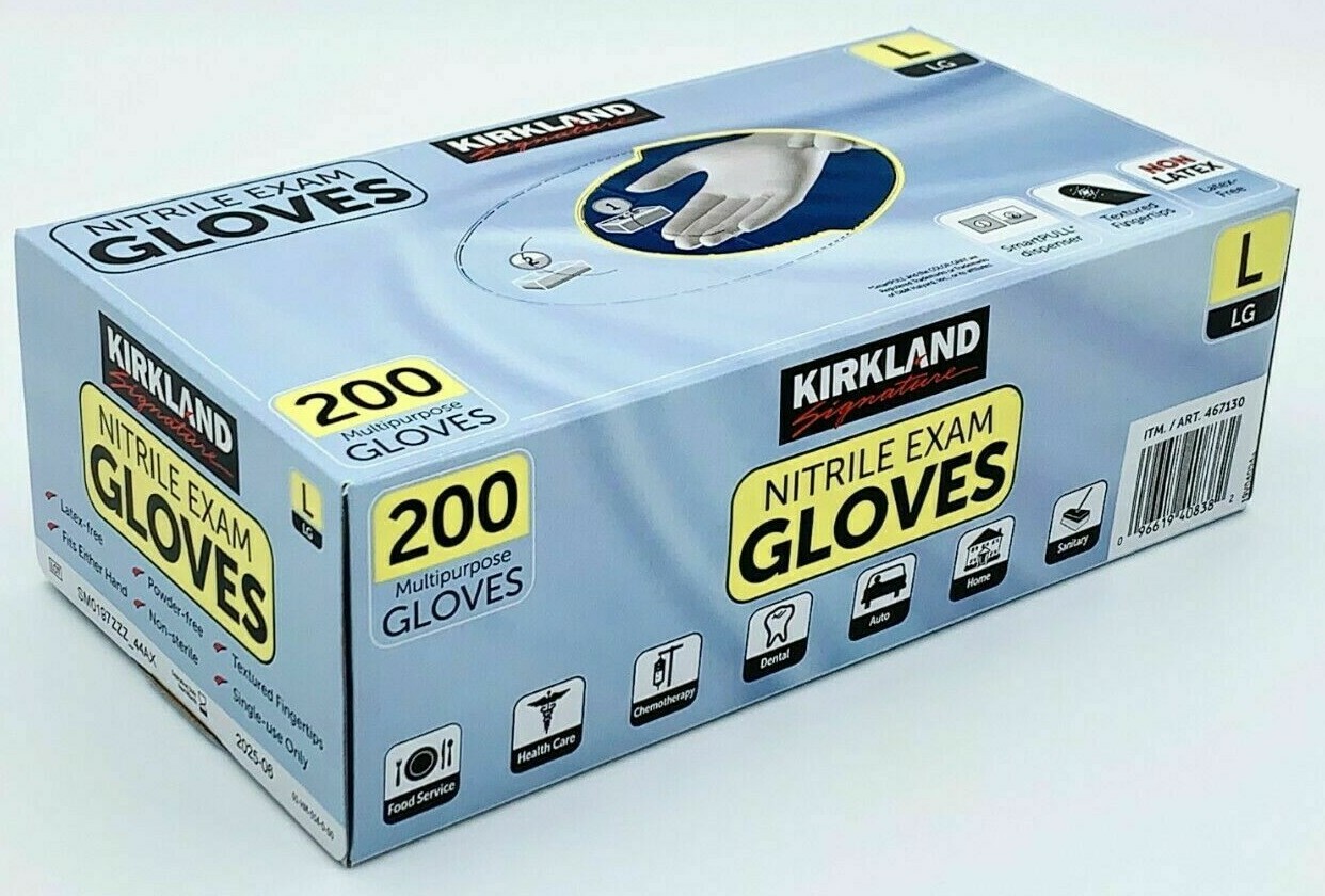 Kirkland Signature Nitrile Exam Gloves,Size Large. 200 Gloves