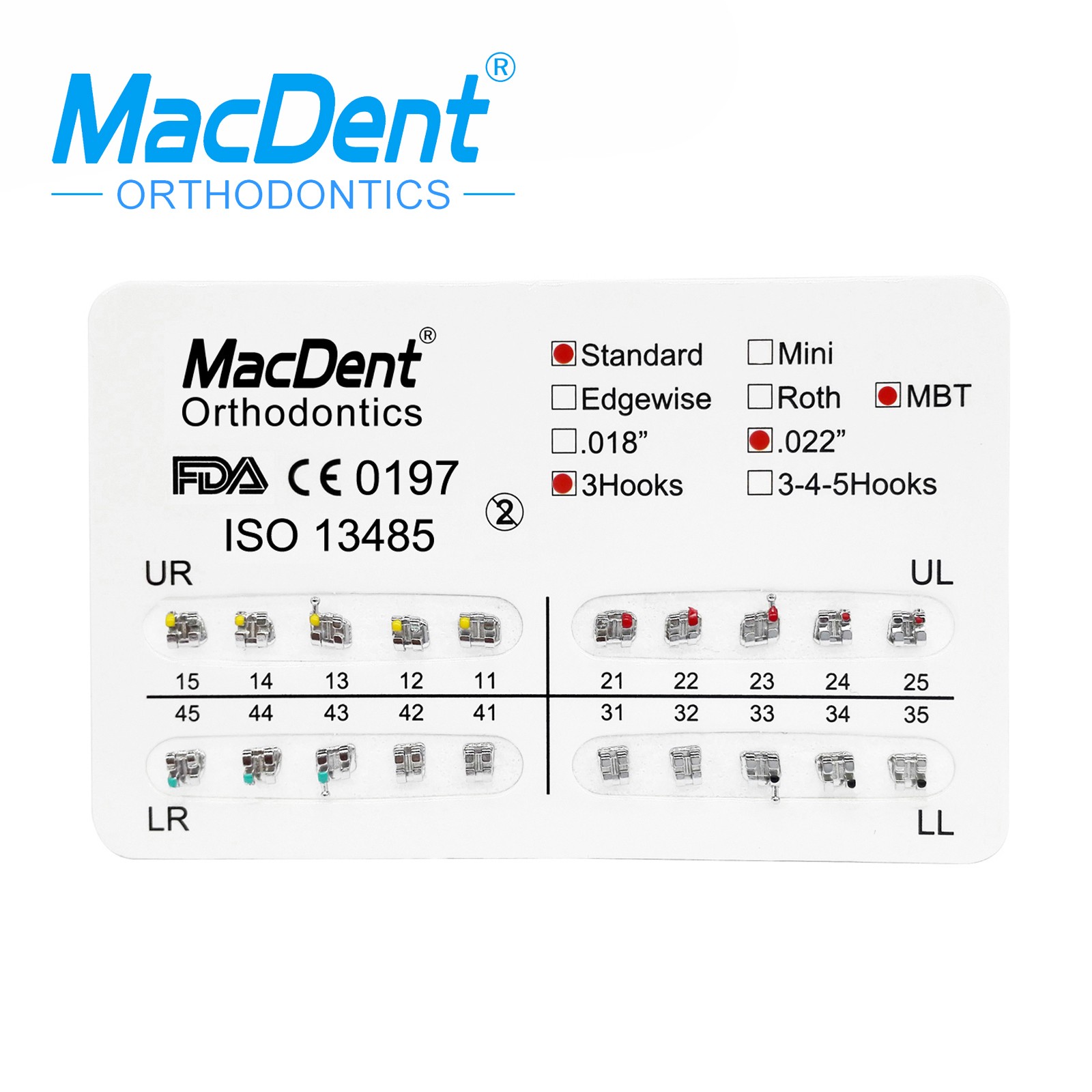 MacDent Dental Orthodontic Brackets Brace Mini Roth MBT Standard 022/018 Hooks