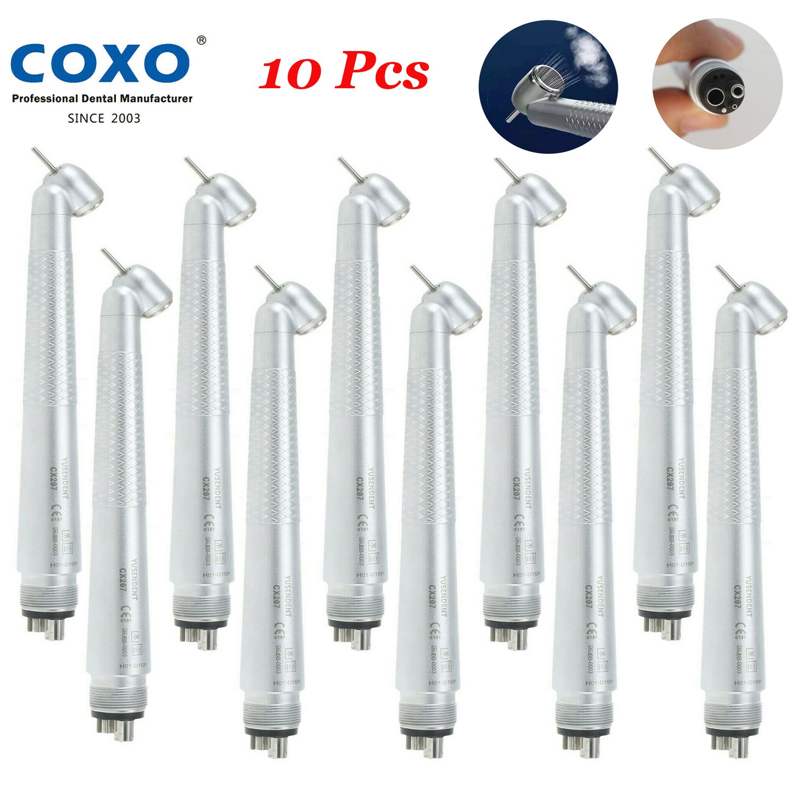 10X COXO Dental 45 Degree Surgical High Speed Air Turbine Handpiece 4 Hole CX207