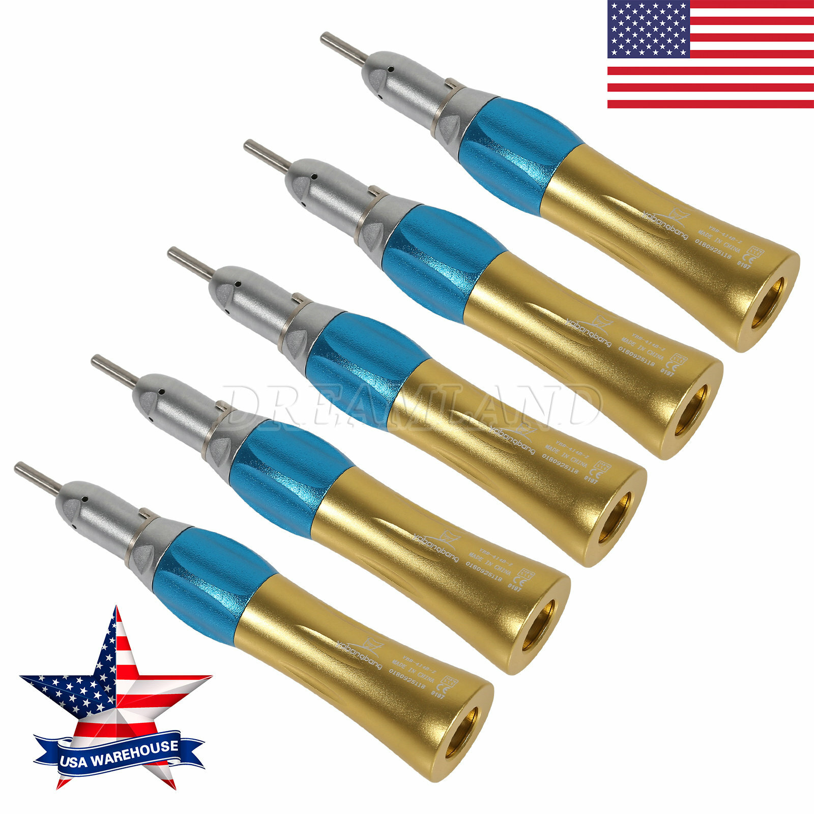 5X USA NEW Dental Slow Low Speed Handpiece Straight Nosecone 1:1 Gold-US