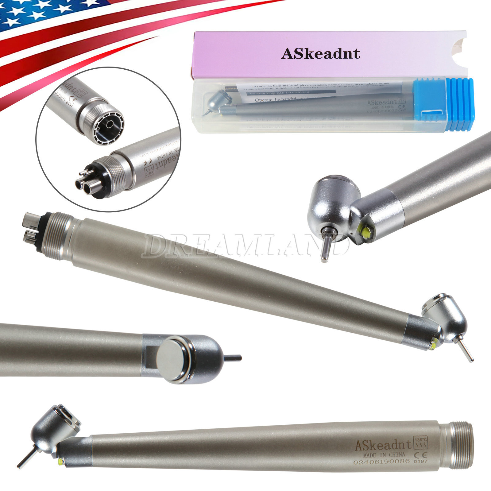 Dental 45 Degree LED High Speed Handpiece Self-Power Oral Surgery Turbine 2、4H