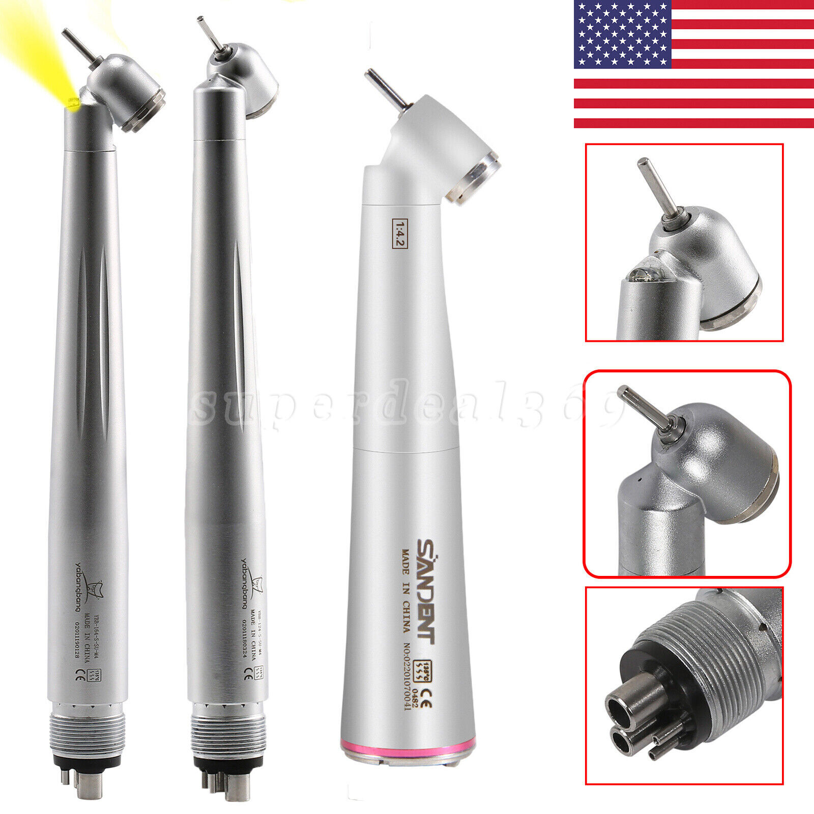 Dental 45° Degree LED optic 1:4.2 Electric Increasing Contra Angle handpiece usa
